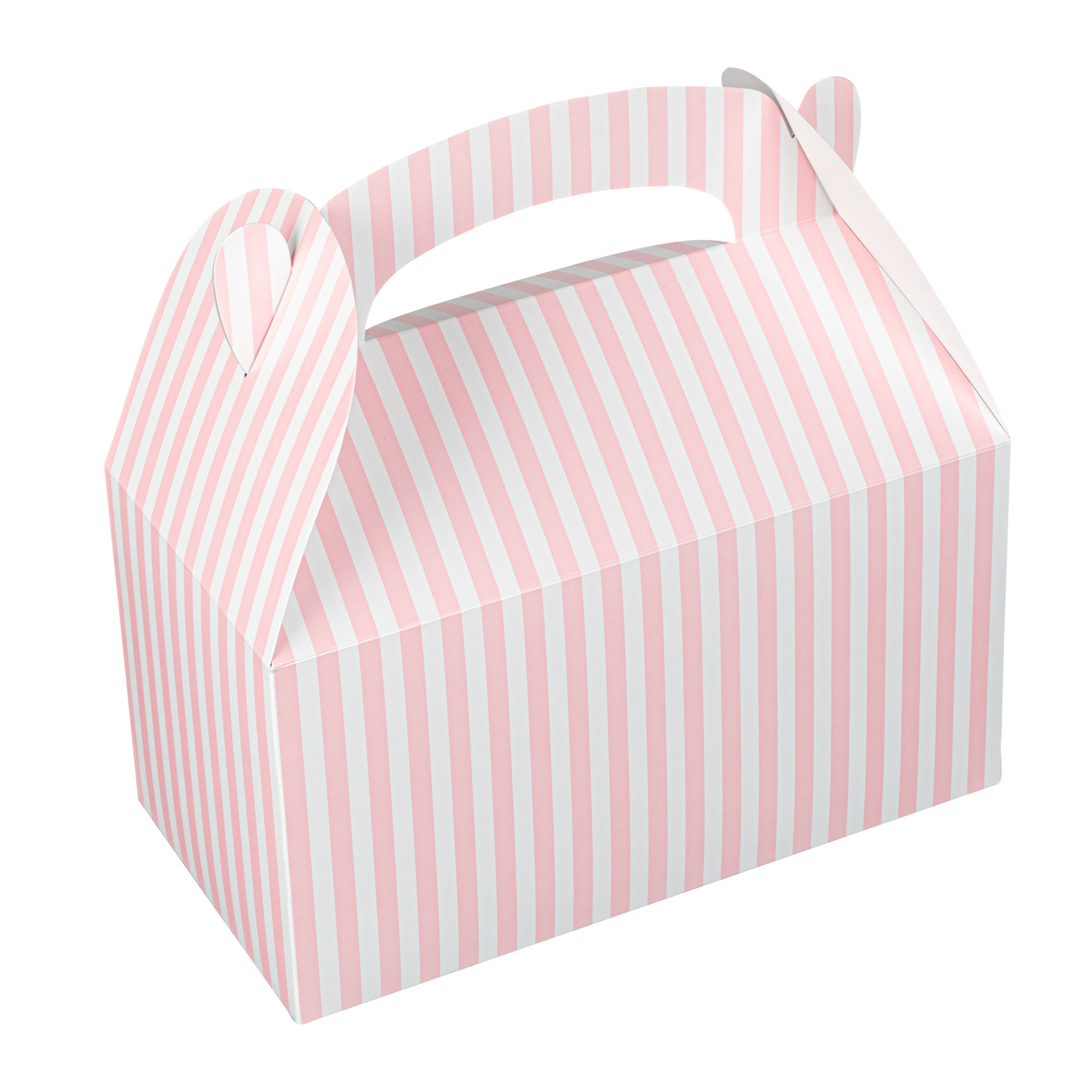 Bio Tek Pink & White Stripe Paper Gable Box / Lunch Box - Compostable - 9 1/2" x 5" x 5" - 100 count box