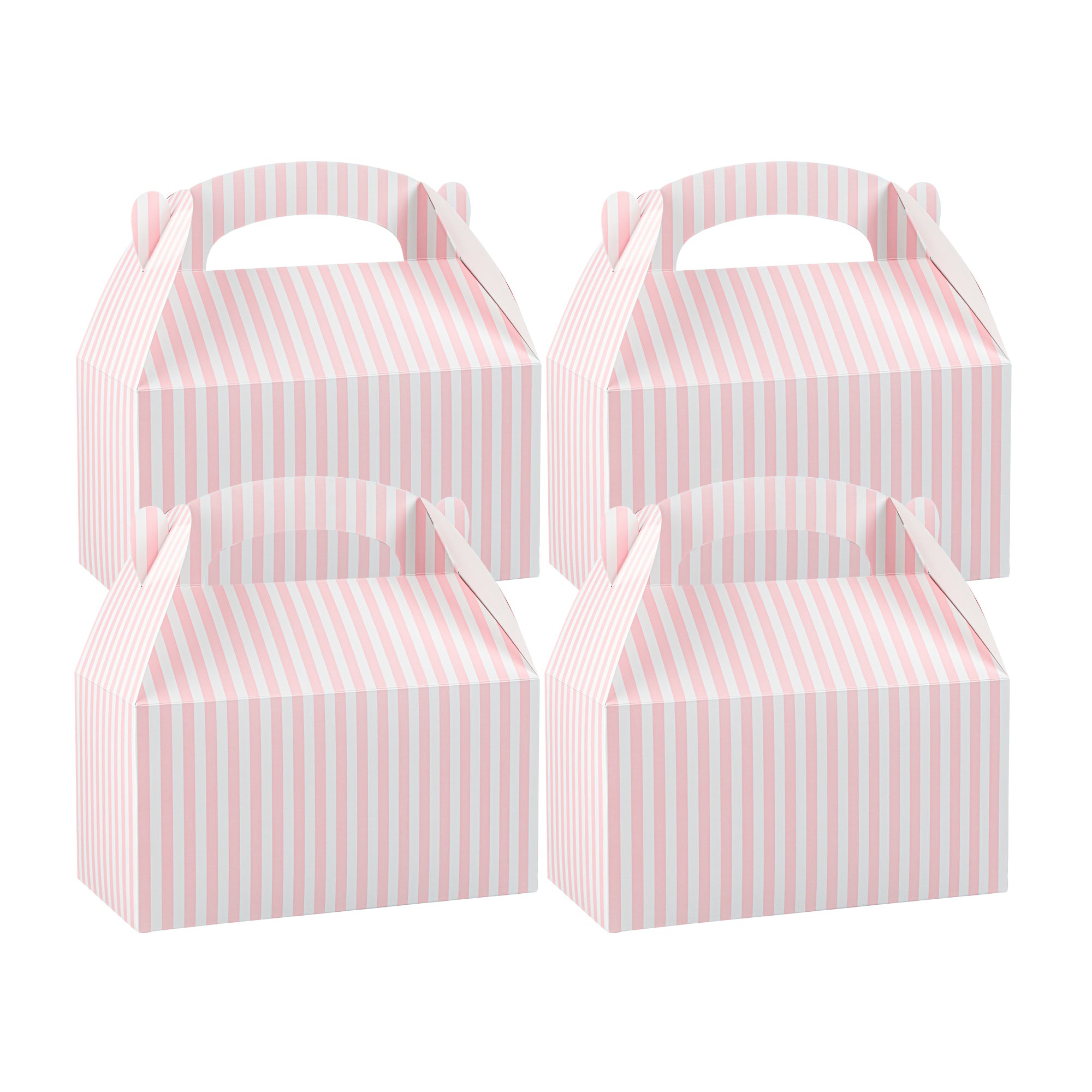 Bio Tek Pink & White Stripe Paper Gable Box / Lunch Box - Compostable - 9 1/2" x 5" x 5" - 100 count box