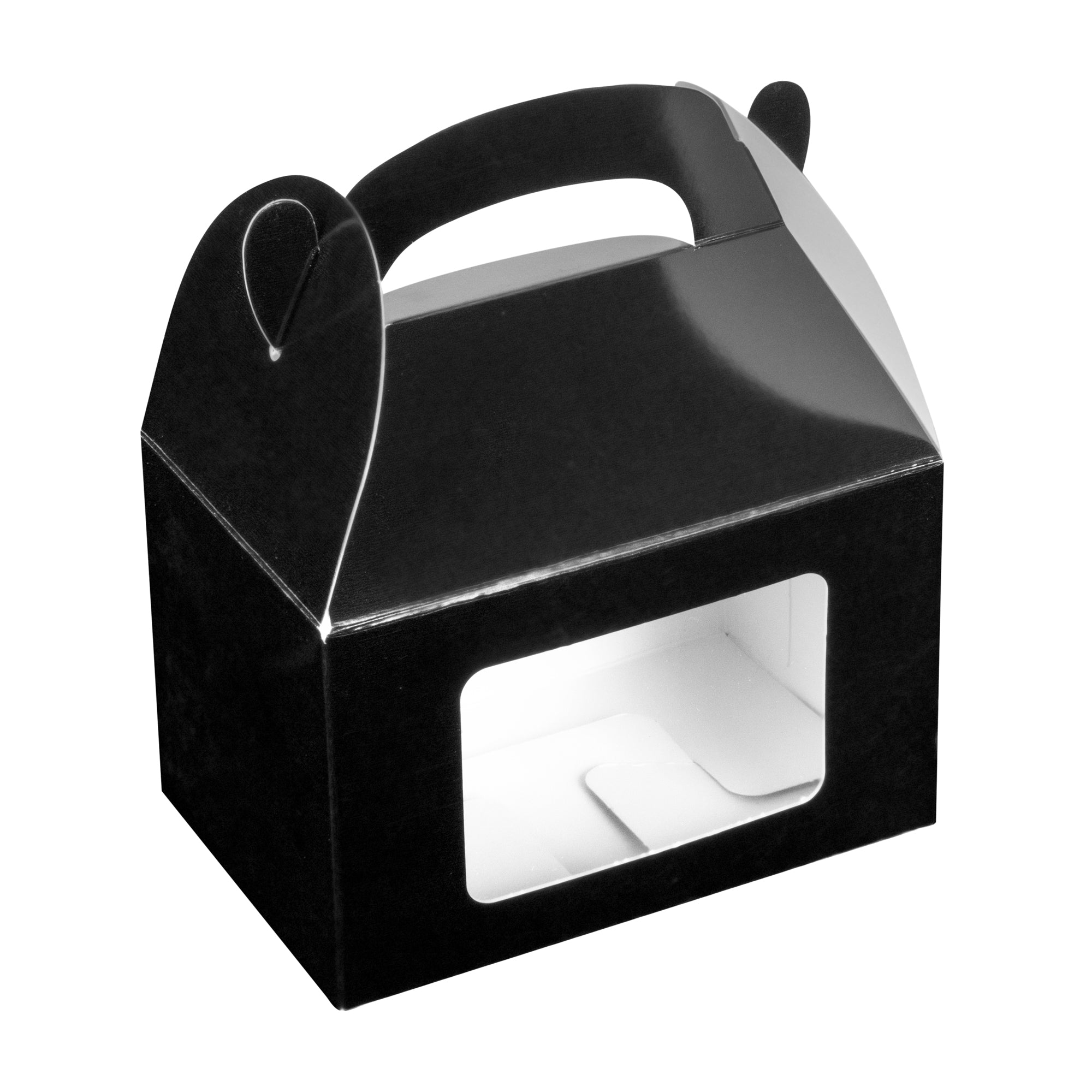 Bio Tek Black Paper Gable Box / Lunch Box - Greaseproof, with Window - 4" x 2 1/2" x 2 1/2" - 100 count box