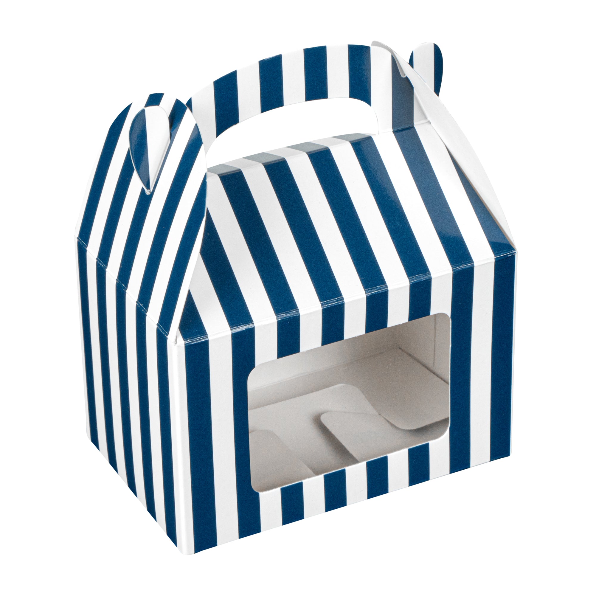 Bio Tek Blue & White Stripe Paper Gable Box / Lunch Box - with Window - 4" x 2 1/2" x 2 1/2" - 100 count box