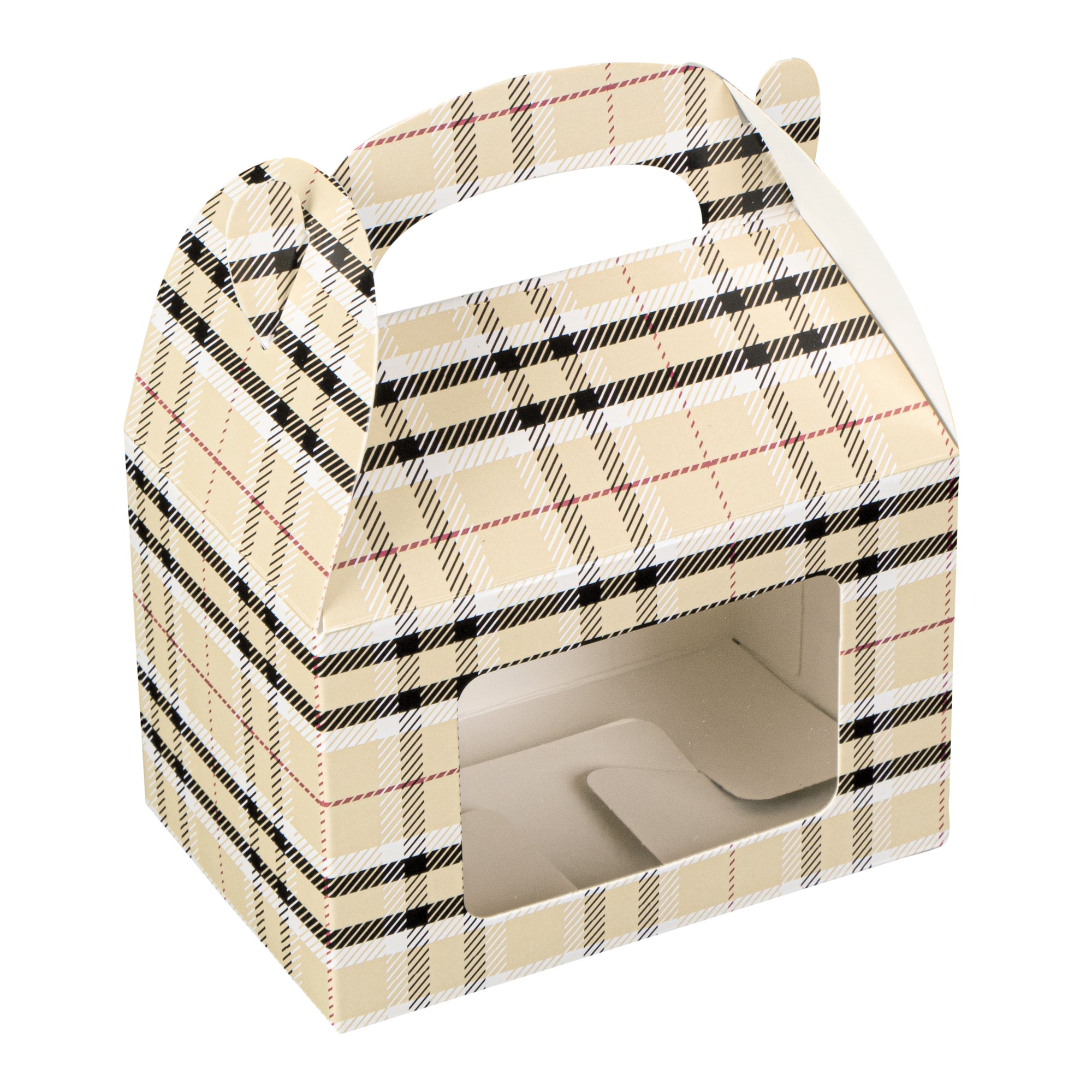 Bio Tek Plaid Paper Gable Box / Lunch Box - with Window - 4" x 2 1/2" x 2 1/2" - 100 count box