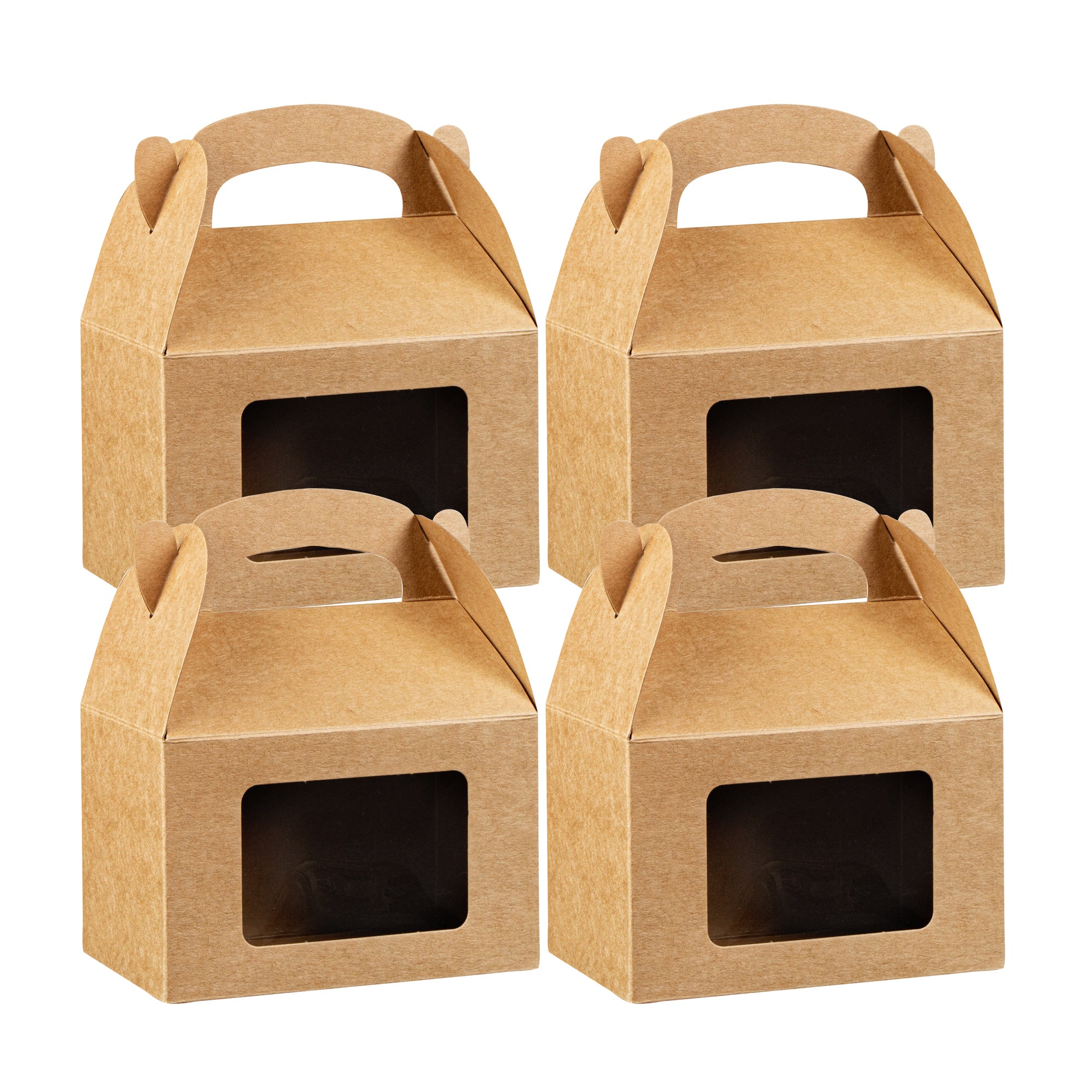 Bio Tek Kraft Paper Gable Box / Lunch Box - Greaseproof, with Window - 4" x 2 1/2" x 2 1/2" - 100 count box