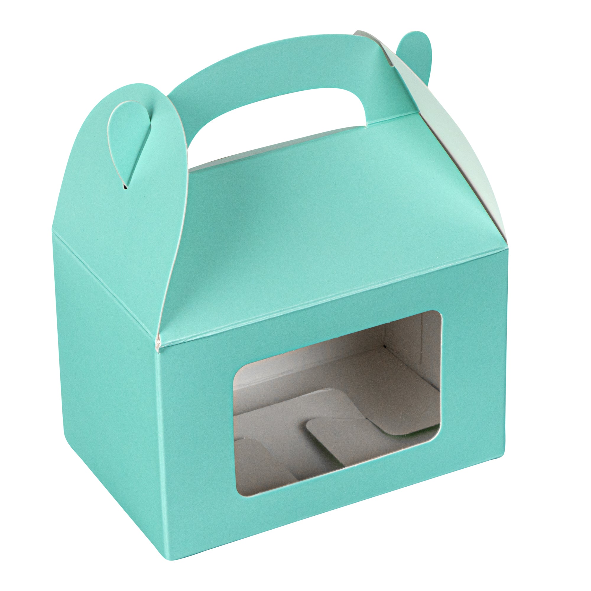 Bio Tek Turquoise Paper Gable Box / Lunch Box - with Window - 4" x 2 1/2" x 2 1/2" - 100 count box