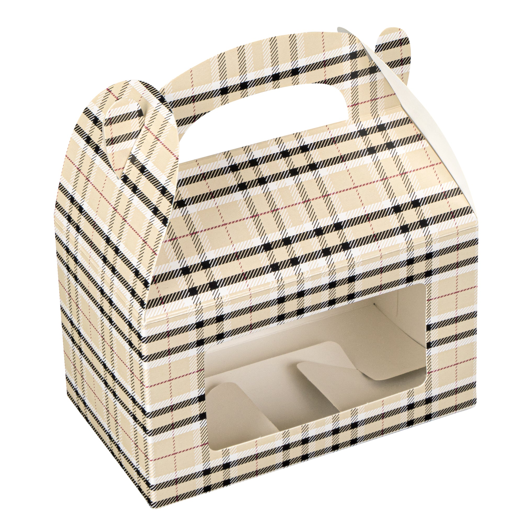 Bio Tek Plaid Paper Gable Box / Lunch Box - with Window - 6" x 3 1/2" x 3 1/2" - 100 count box