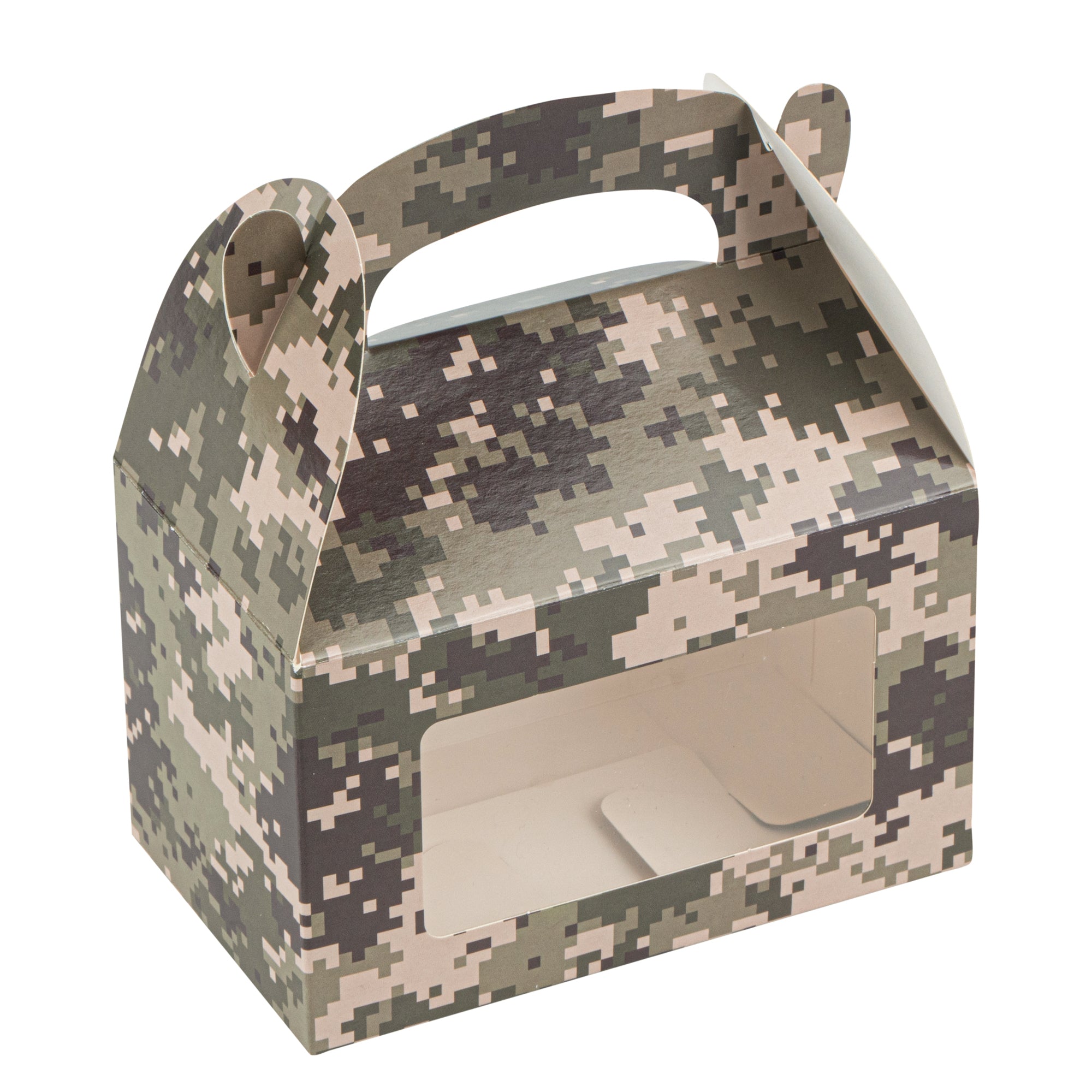 Bio Tek Camouflage Paper Gable Box / Lunch Box - with Window - 6" x 3 1/2" x 3 1/2" - 100 count box