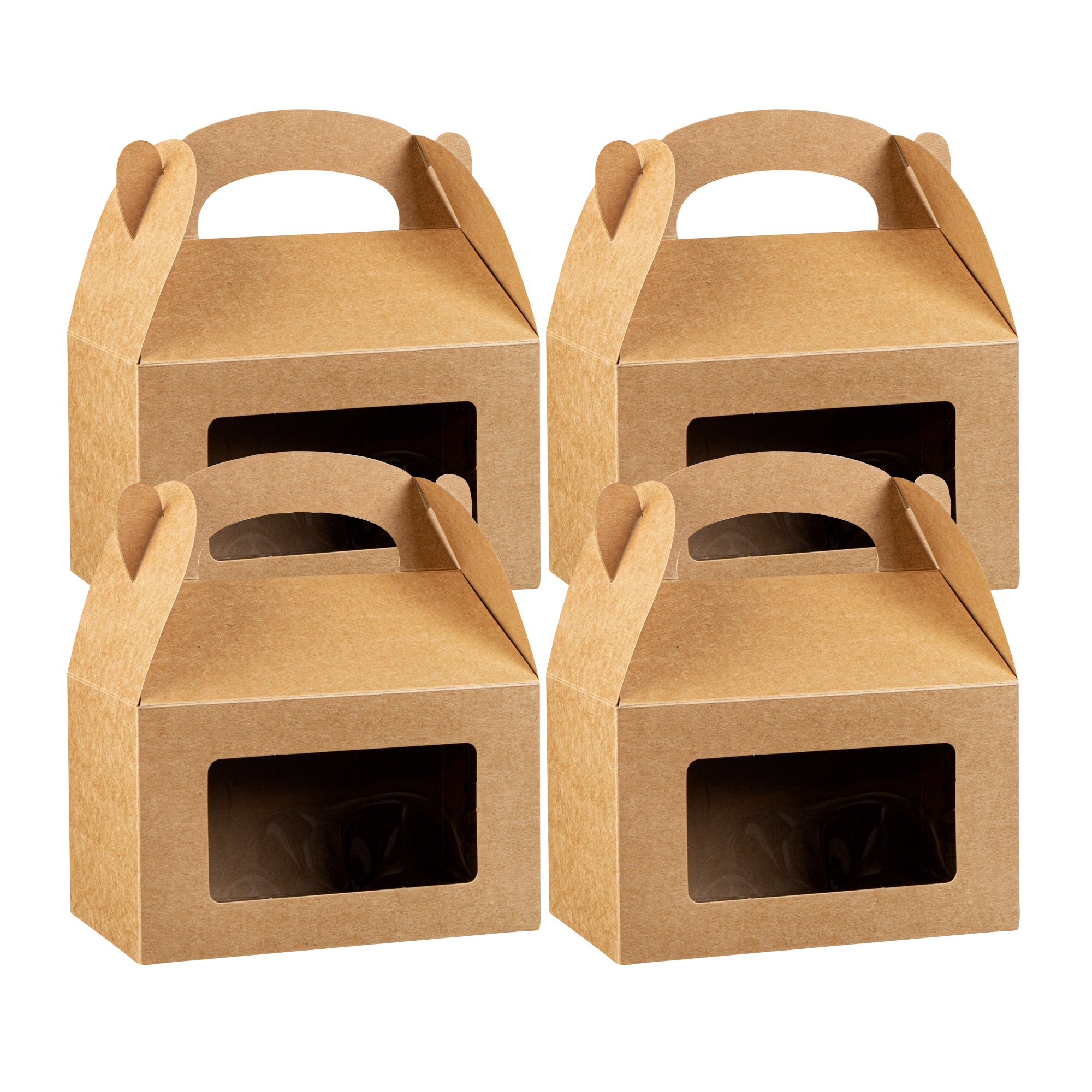 Bio Tek Kraft Paper Gable Box / Lunch Box - Greaseproof, with Window - 6" x 3 1/2" x 3 1/2" - 100 count box