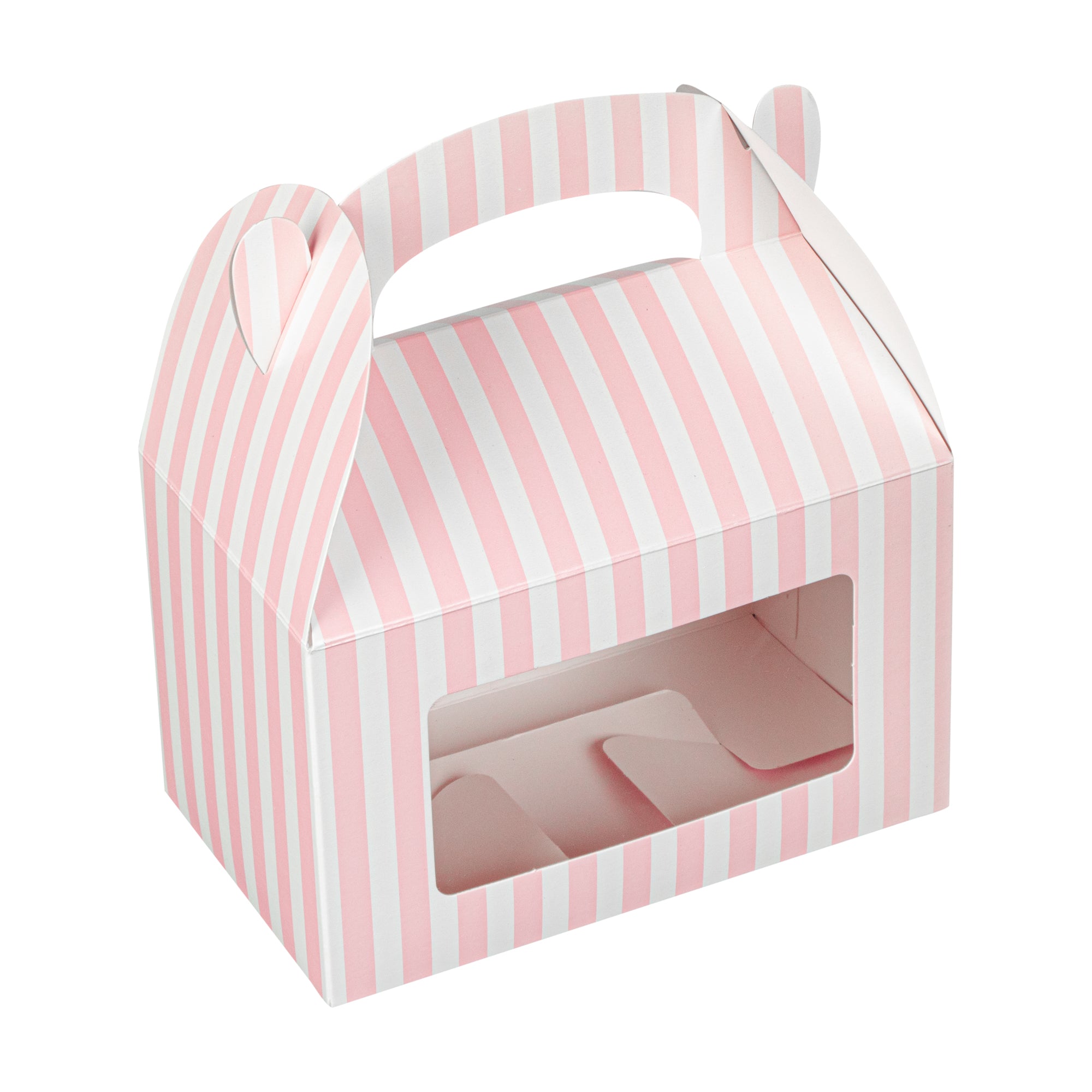 Bio Tek Pink & White Stripe Paper Gable Box / Lunch Box - with Window - 6" x 3 1/2" x 3 1/2" - 100 count box