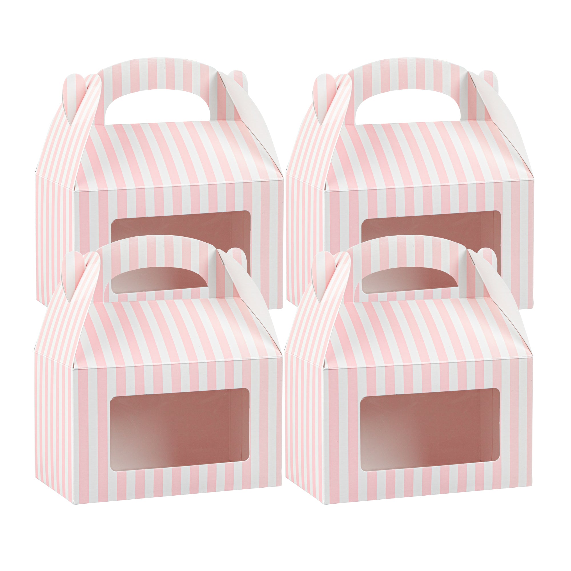 Bio Tek Pink & White Stripe Paper Gable Box / Lunch Box - with Window - 6" x 3 1/2" x 3 1/2" - 100 count box