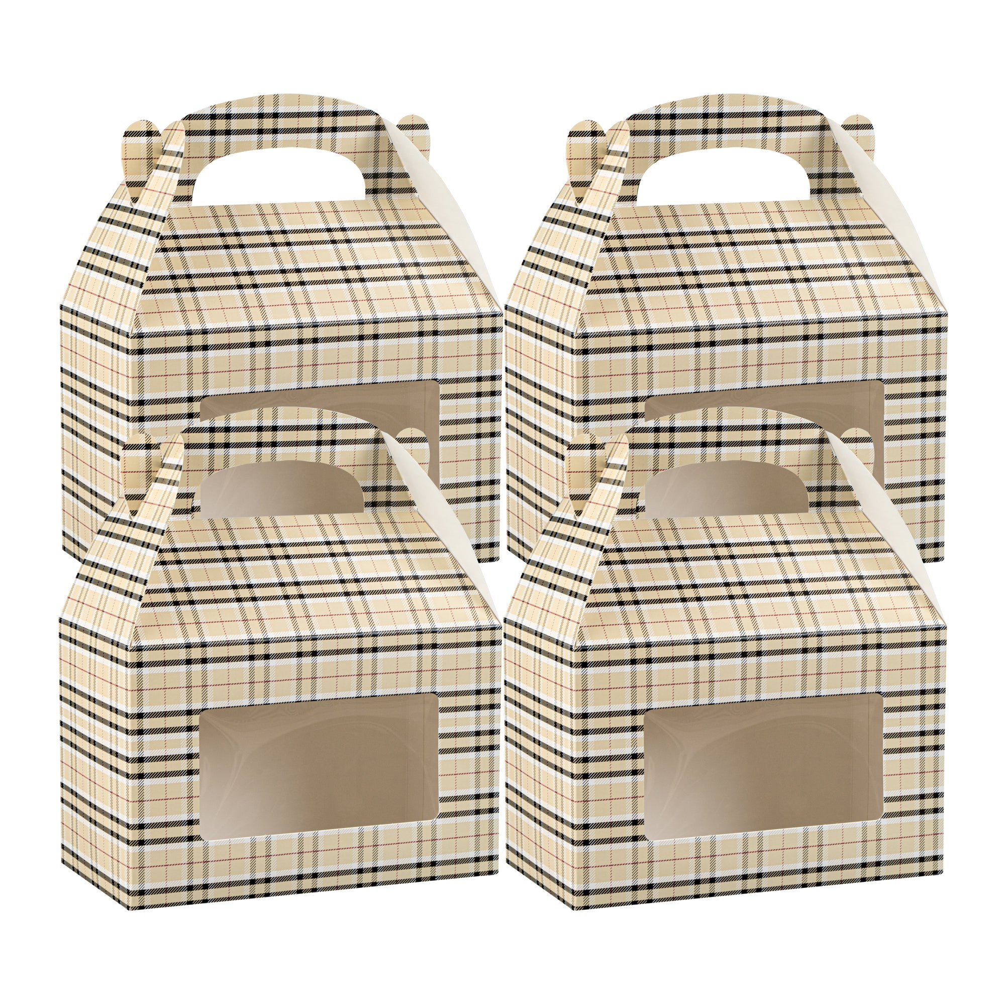 Bio Tek Plaid Paper Gable Box / Lunch Box - with Window - 8 1/2" x 4 3/4" x 5 1/2" - 100 count box