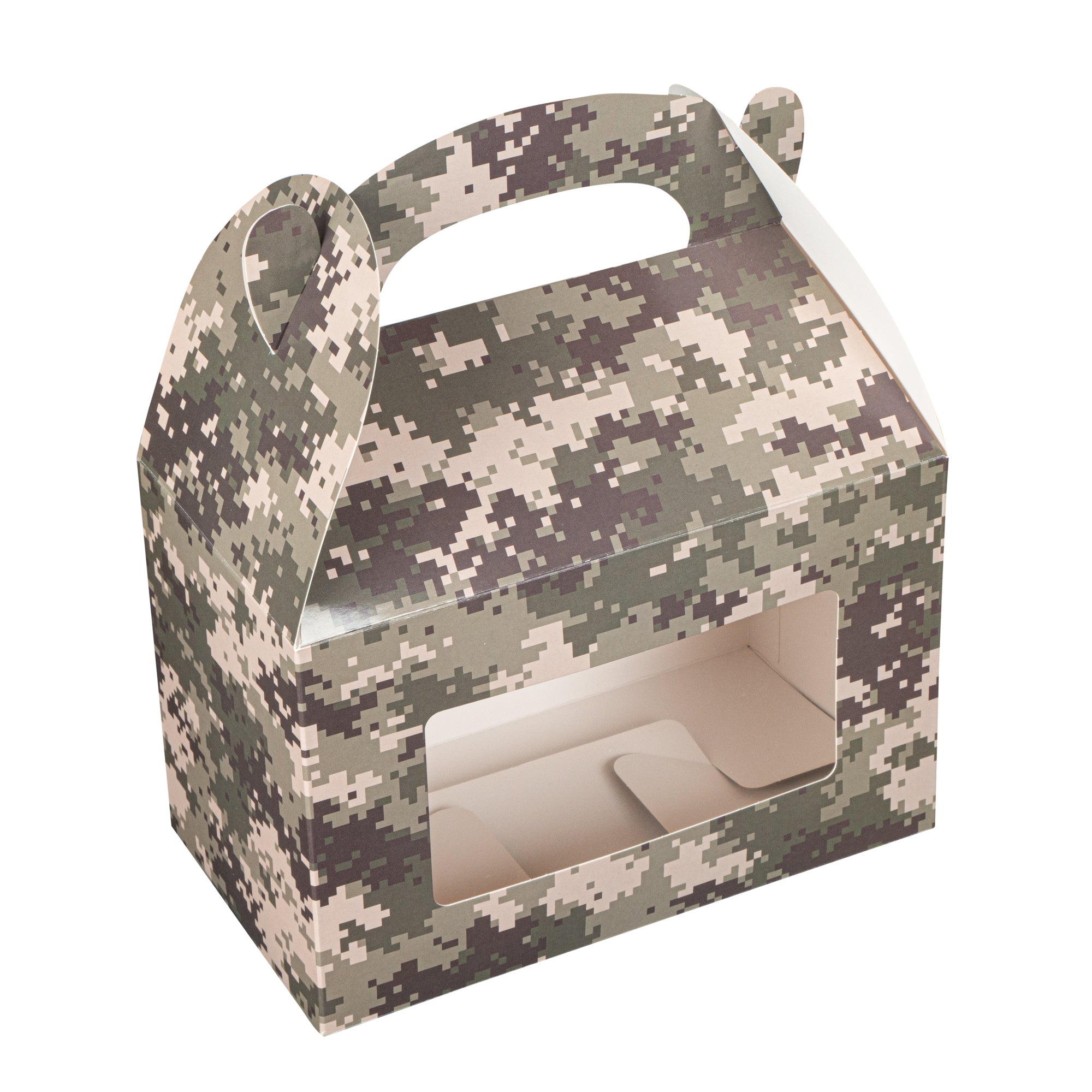 Bio Tek Camouflage Paper Gable Box / Lunch Box - with Window - 8 1/2" x 4 3/4" x 5 1/2" - 100 count box