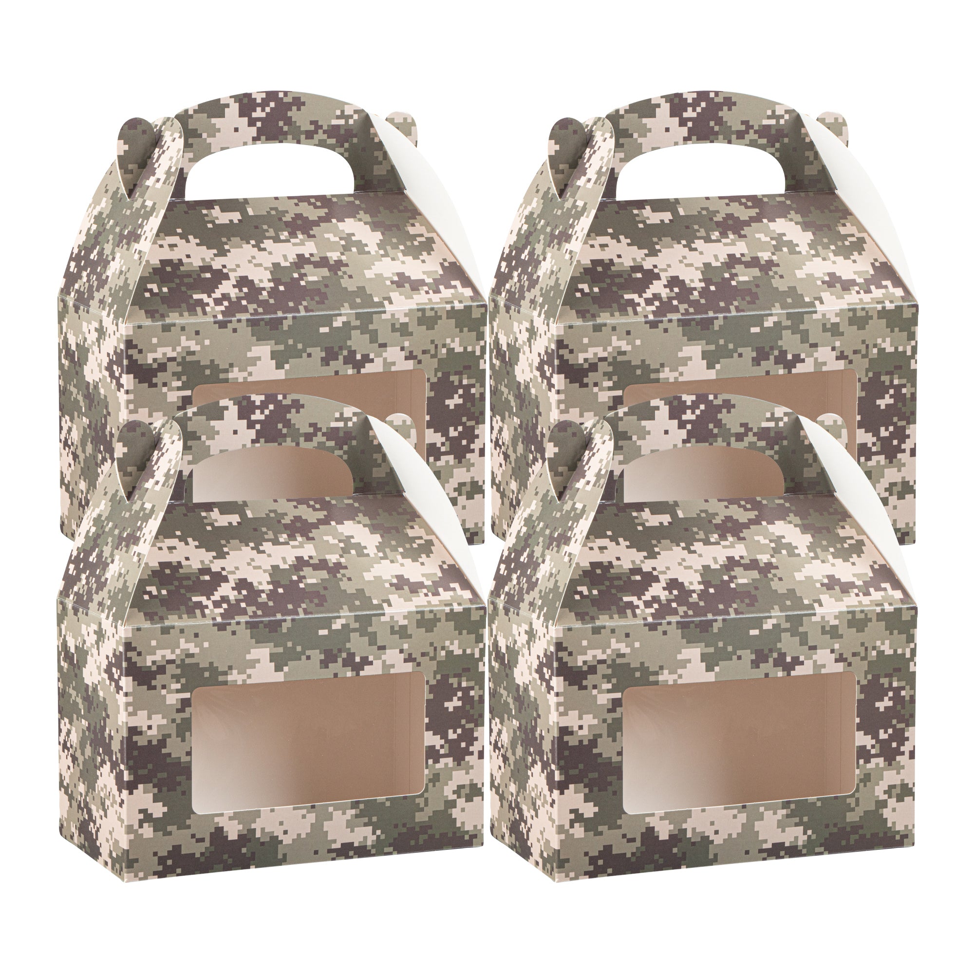 Bio Tek Camouflage Paper Gable Box / Lunch Box - with Window - 8 1/2" x 4 3/4" x 5 1/2" - 100 count box