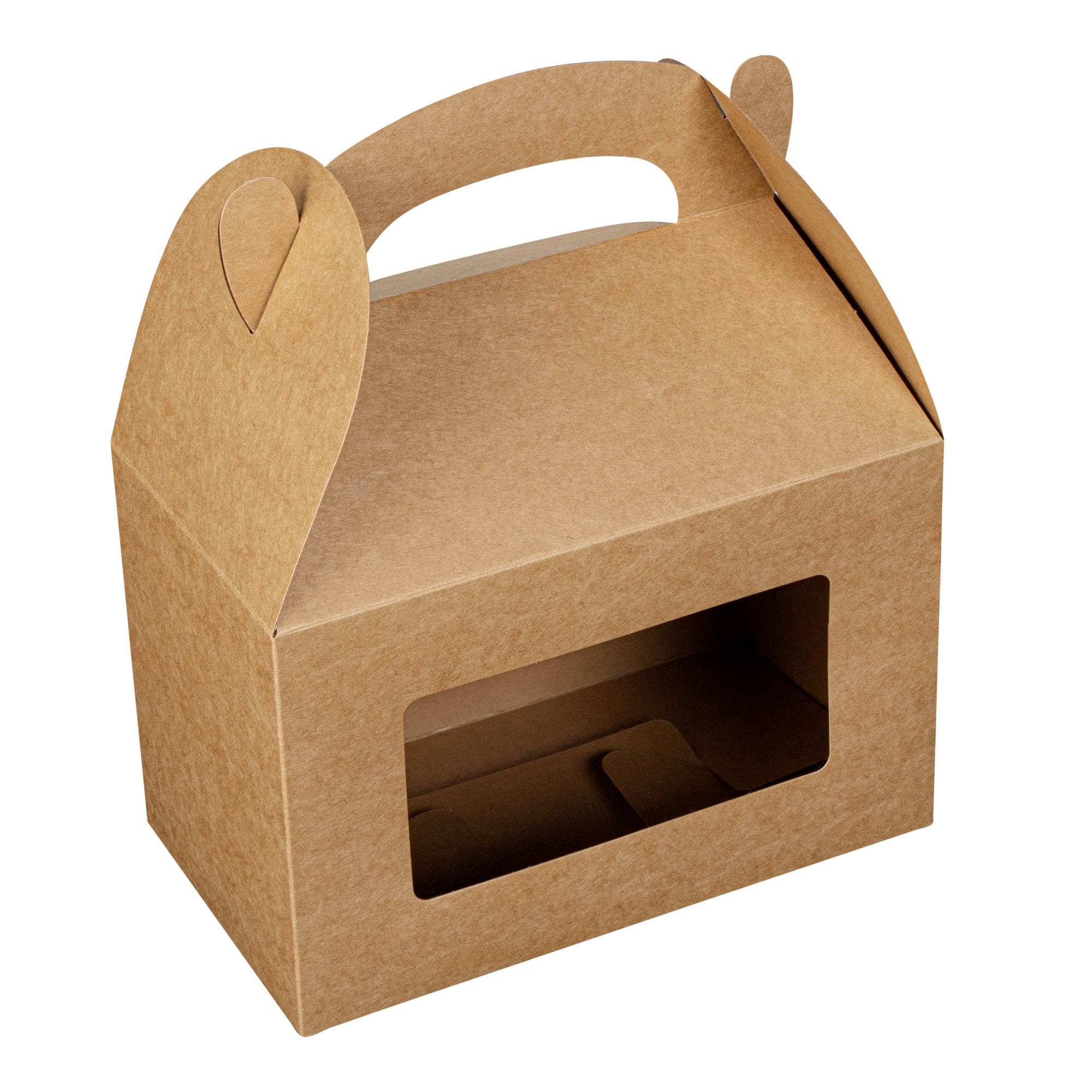 Bio Tek Kraft Paper Gable Box / Lunch Box - Greaseproof, with Window - 8 1/2" x 4 3/4" x 5 1/2" - 100 count box