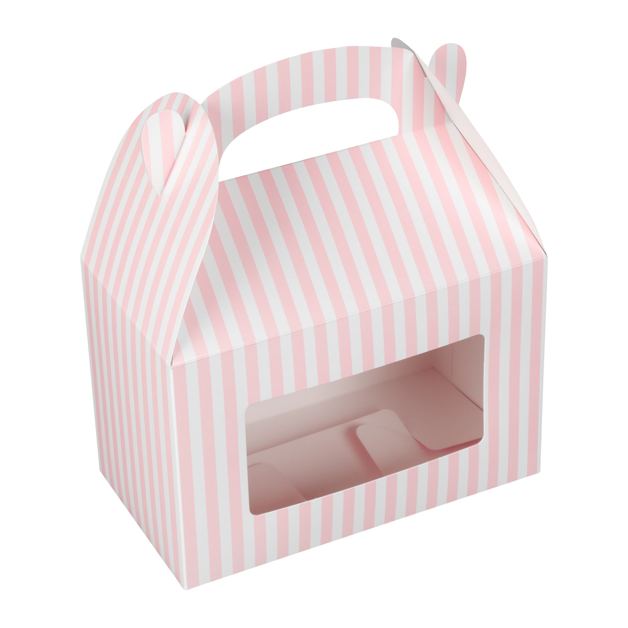 Bio Tek Pink & White Stripe Paper Gable Box / Lunch Box - with Window - 8 1/2" x 4 3/4" x 5 1/2" - 100 count box