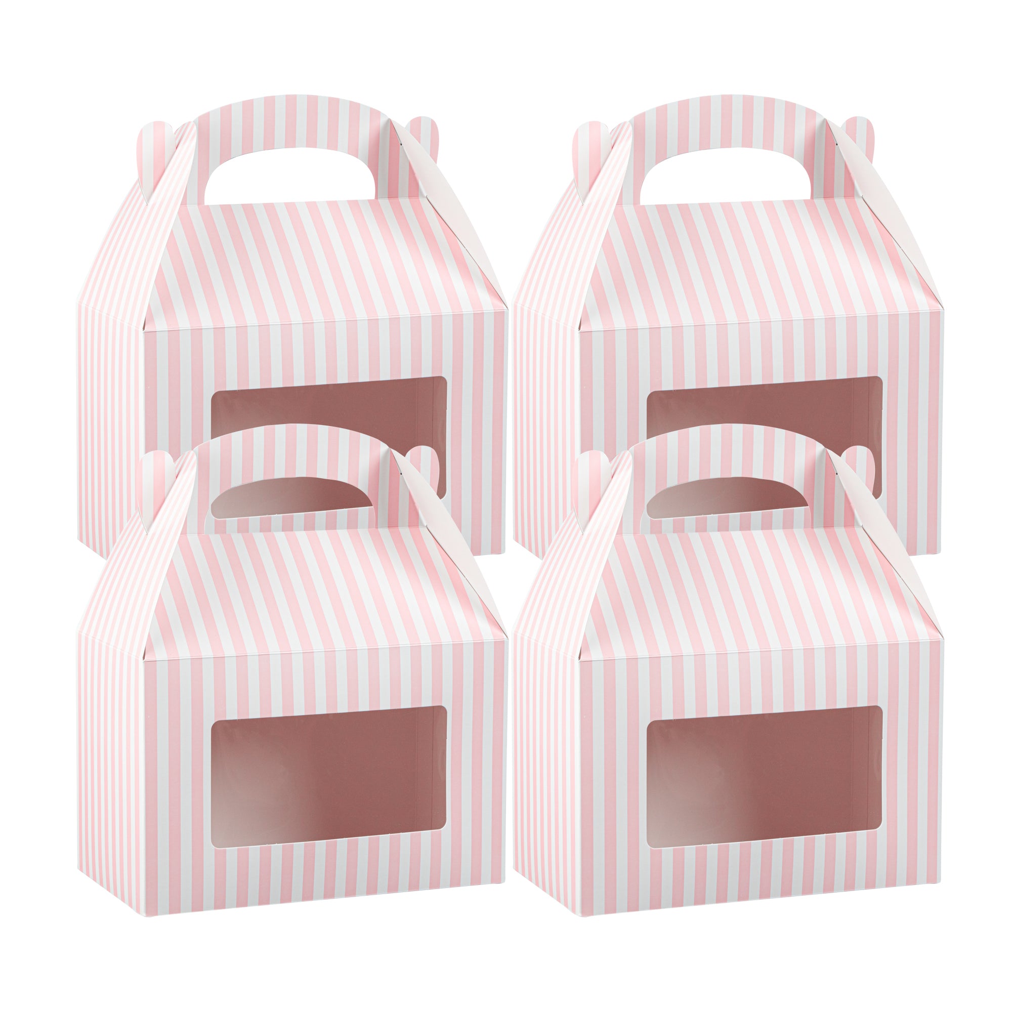 Bio Tek Pink & White Stripe Paper Gable Box / Lunch Box - with Window - 8 1/2" x 4 3/4" x 5 1/2" - 100 count box