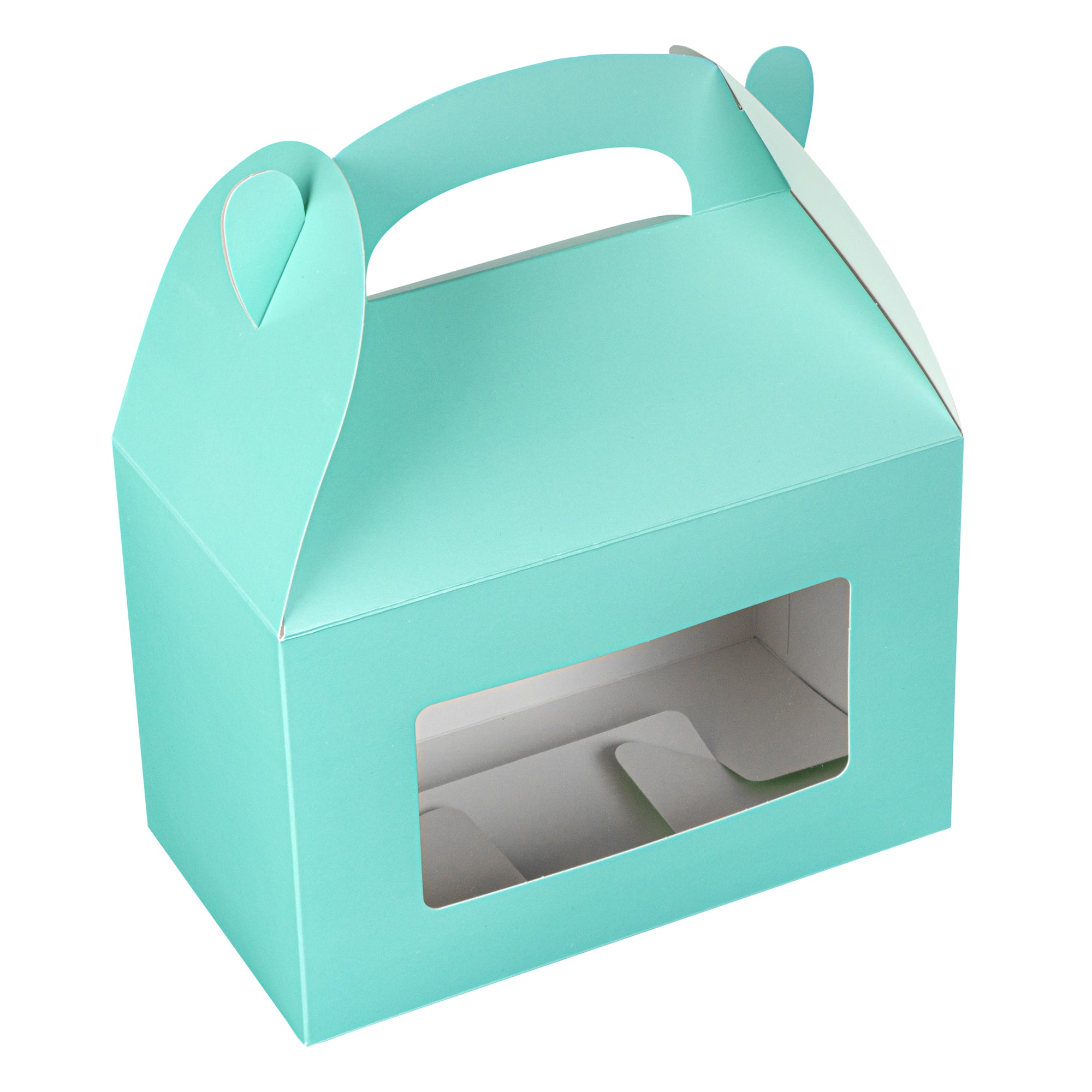 Bio Tek Turquoise Paper Gable Box / Lunch Box - with Window - 8 1/2" x 4 3/4" x 5 1/2" - 100 count box