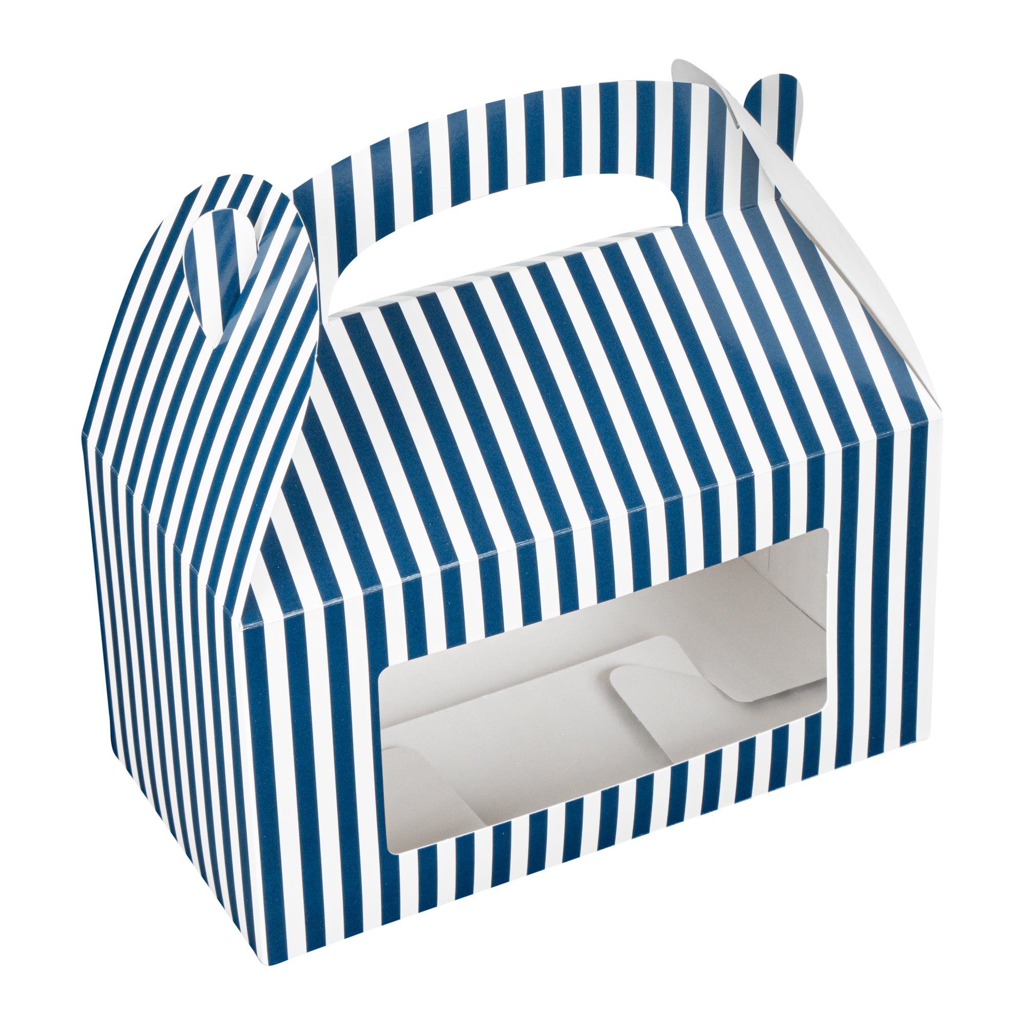 Bio Tek Blue & White Stripe Paper Gable Box / Lunch Box - with Window - 9 1/2" x 5" x 5" - 100 count box