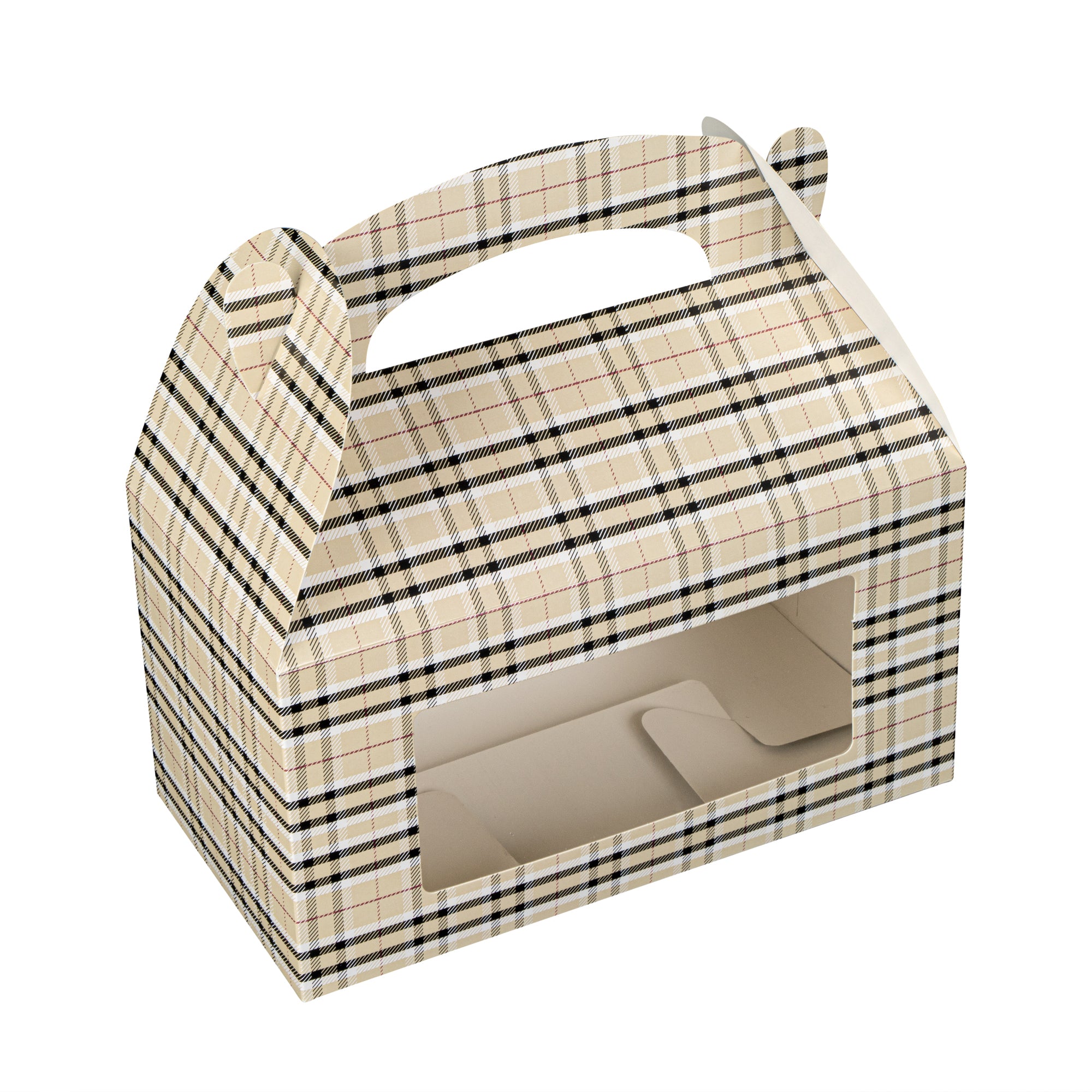 Bio Tek Plaid Paper Gable Box / Lunch Box - with Window - 9 1/2" x 5" x 5" - 100 count box