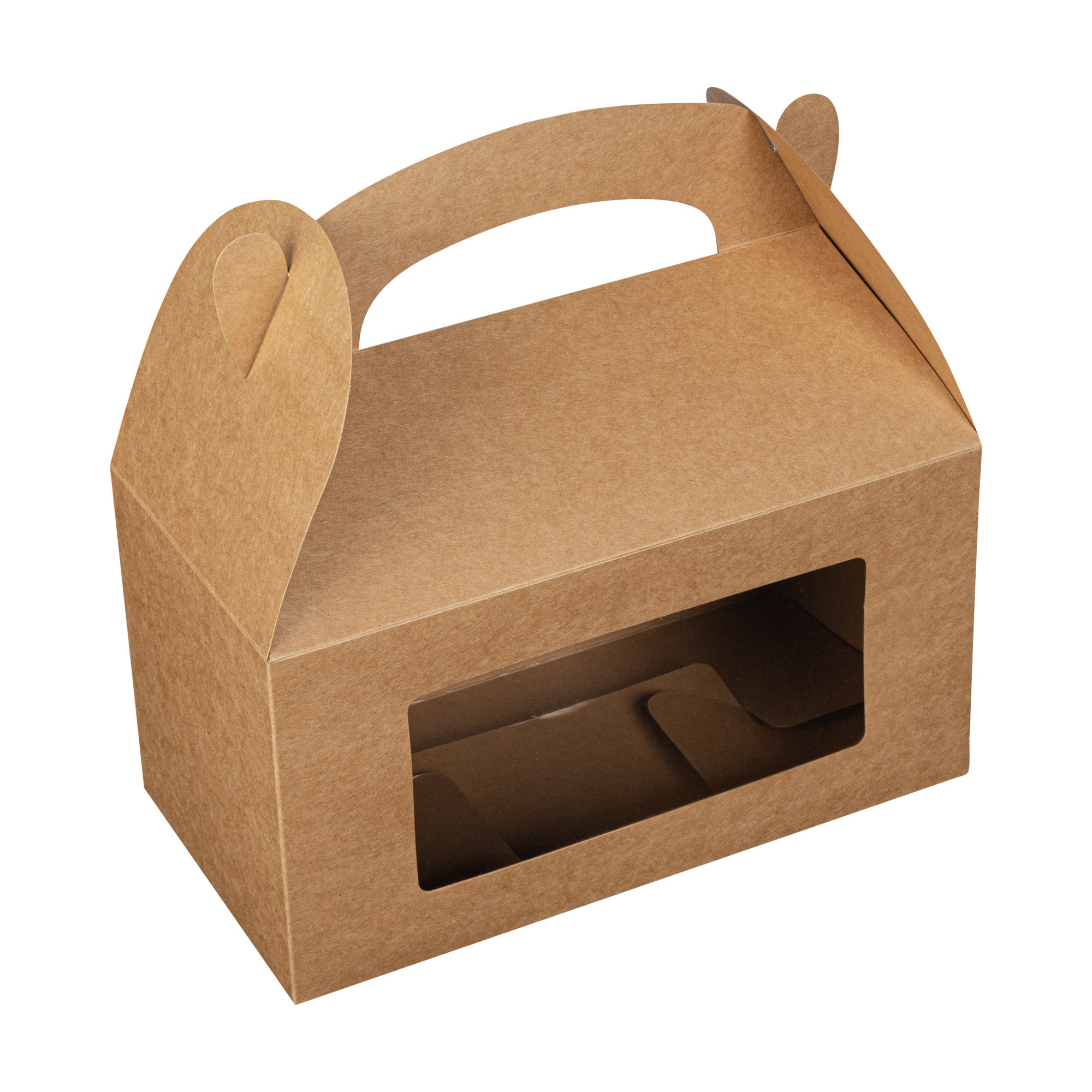 Bio Tek Kraft Paper Gable Box / Lunch Box - Greaseproof, with Window - 9 1/2" x 5" x 5" - 100 count box