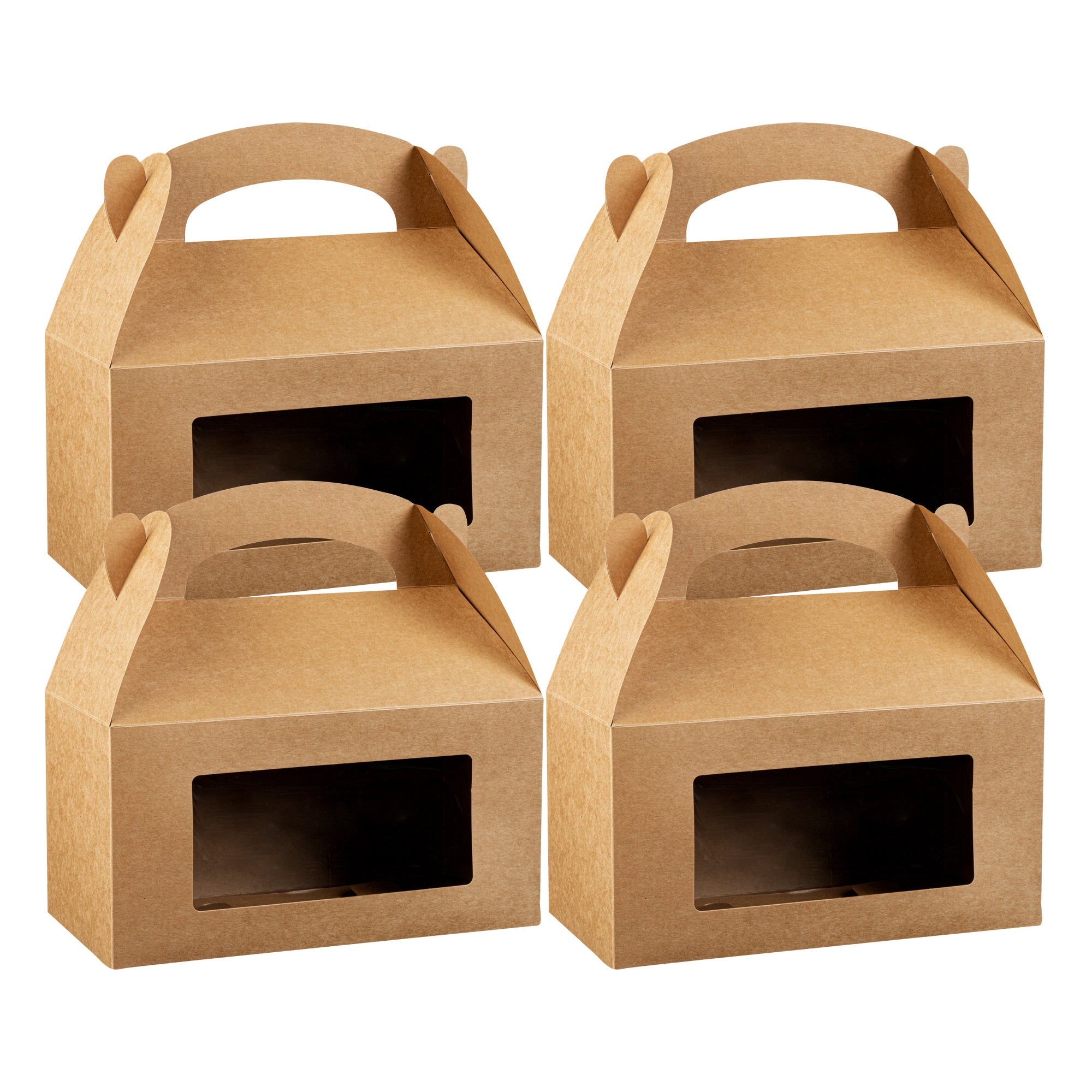 Bio Tek Kraft Paper Gable Box / Lunch Box - Greaseproof, with Window - 9 1/2" x 5" x 5" - 100 count box