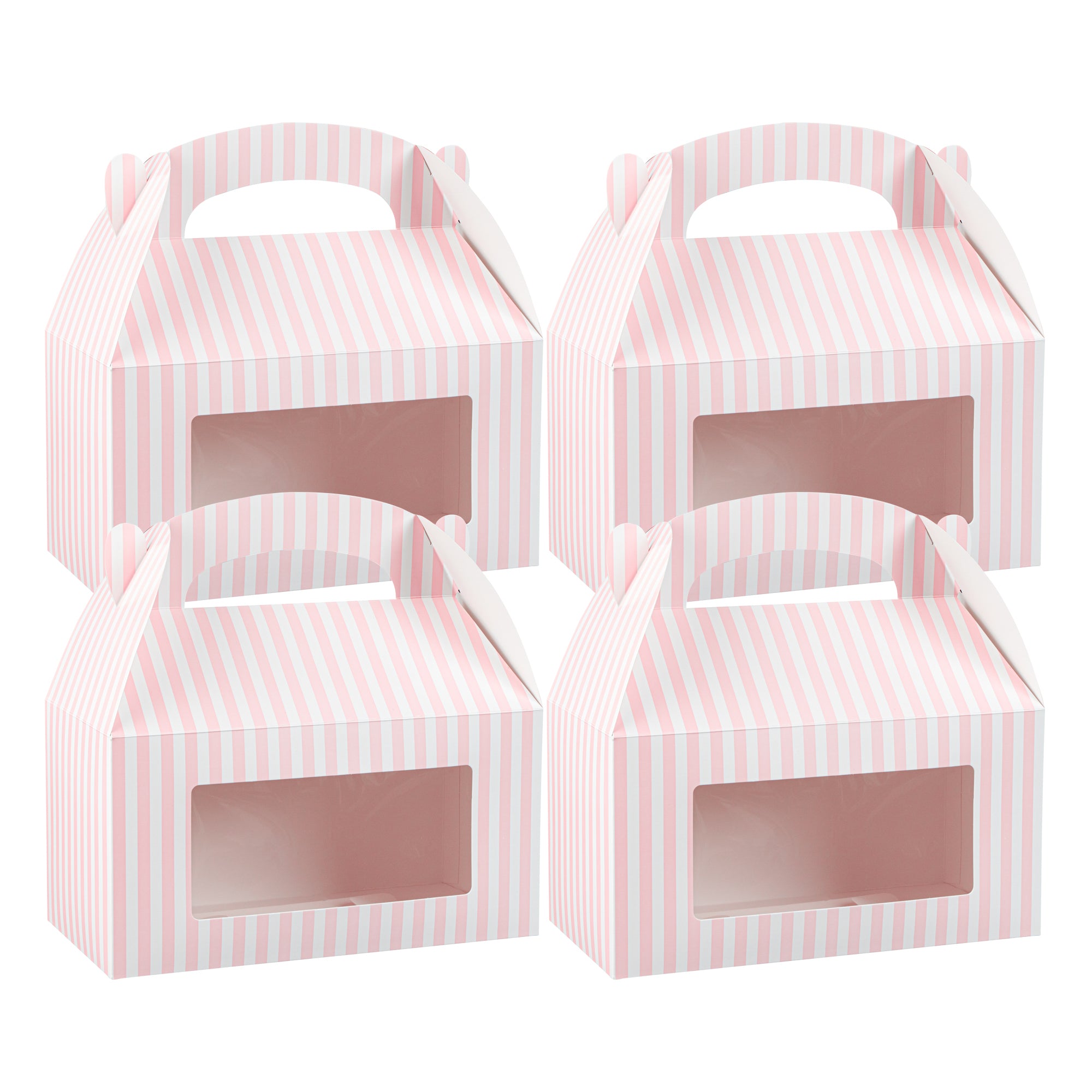 Bio Tek Pink & White Stripe Paper Gable Box / Lunch Box - with Window - 9 1/2" x 5" x 5" - 100 count box