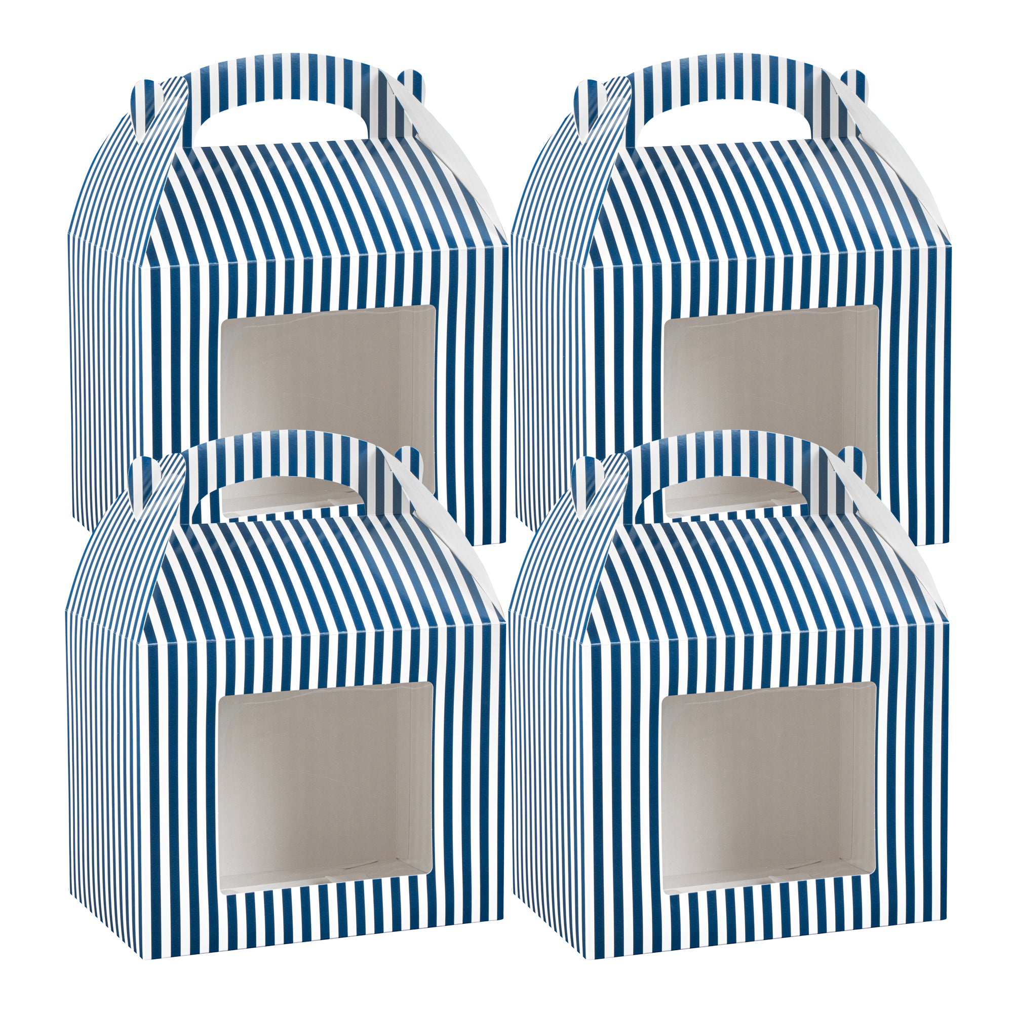 Bio Tek Blue & White Stripe Paper Gable Box / Lunch Box - with Window - 10" x 7" x 8" - 100 count box