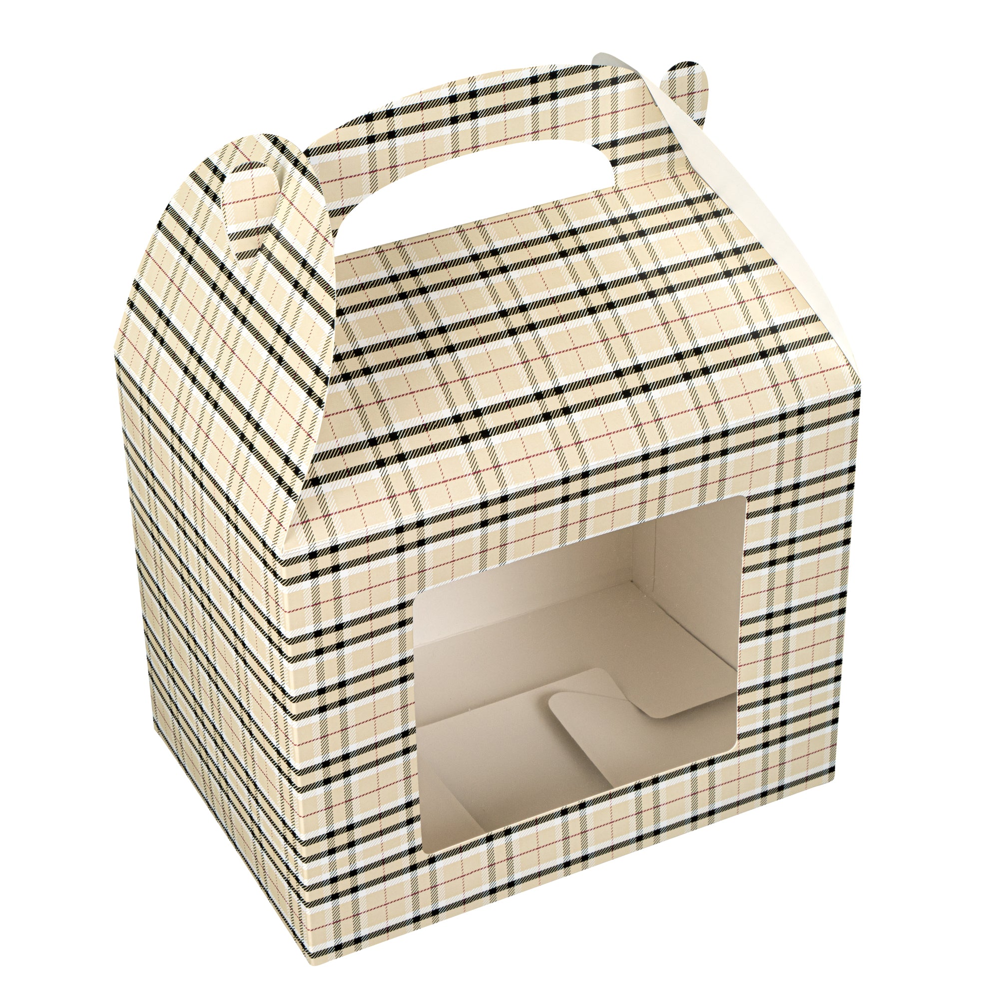 Bio Tek Plaid Paper Gable Box / Lunch Box - with Window - 10" x 7" x 8" - 100 count box