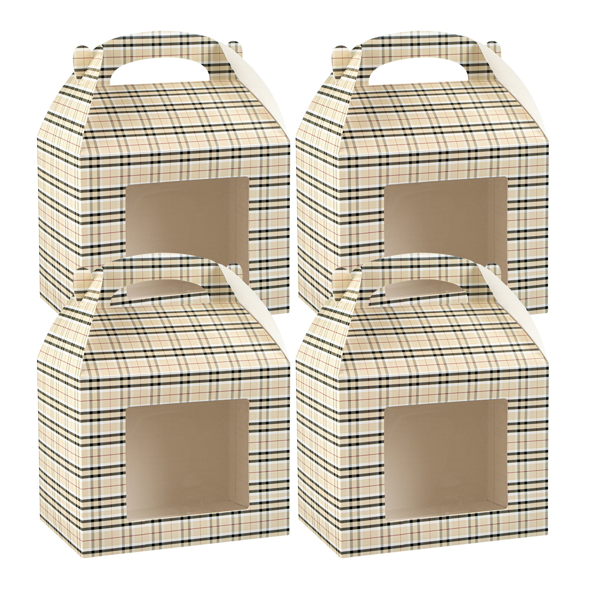 Bio Tek Plaid Paper Gable Box / Lunch Box - with Window - 10" x 7" x 8" - 100 count box