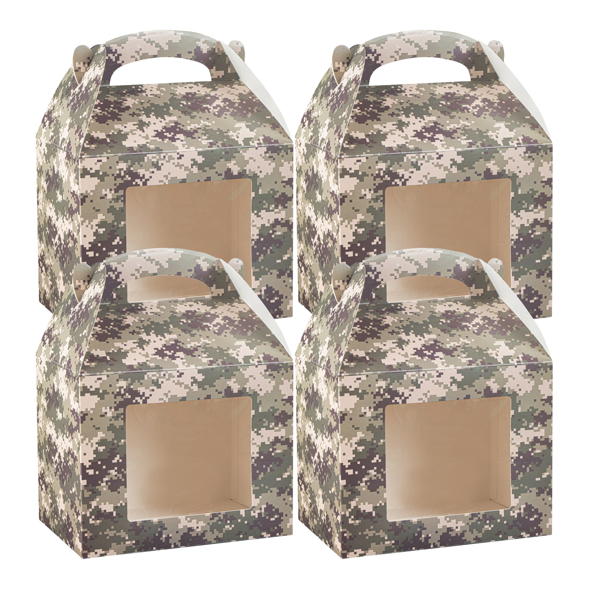 Bio Tek Camouflage Paper Gable Box / Lunch Box - with Window - 10" x 7" x 8" - 100 count box