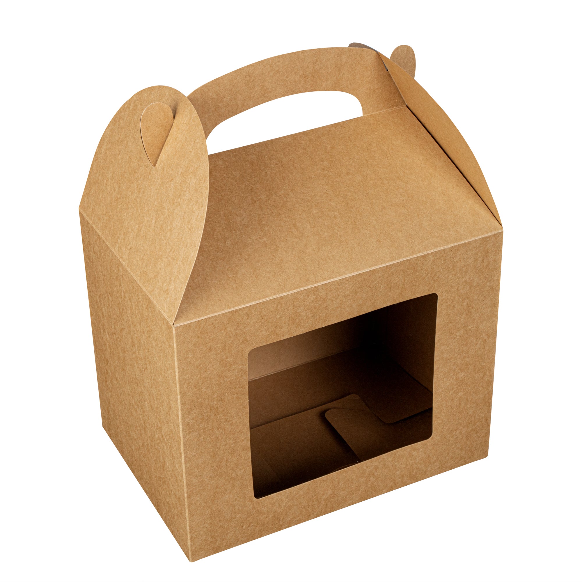 Bio Tek Kraft Paper Gable Box / Lunch Box - Greaseproof, with Window - 10" x 7" x 8" - 100 count box