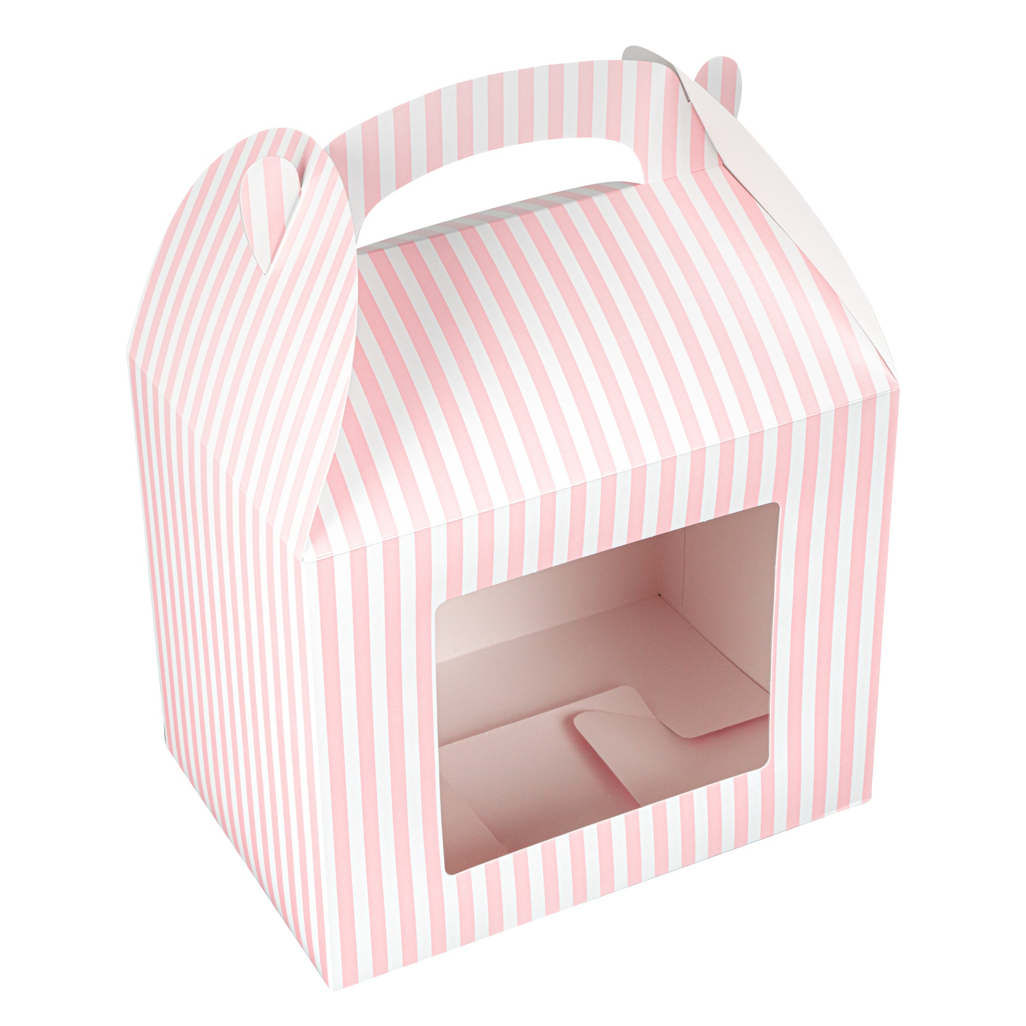 Bio Tek Pink & White Stripe Paper Gable Box / Lunch Box - with Window - 10" x 7" x 8" - 100 count box