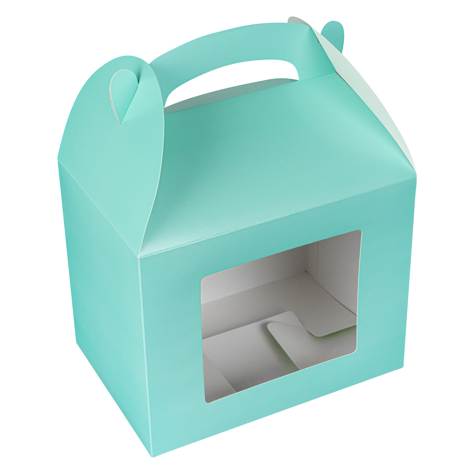 Bio Tek Turquoise Paper Gable Box / Lunch Box - with Window - 10" x 7" x 8" - 100 count box