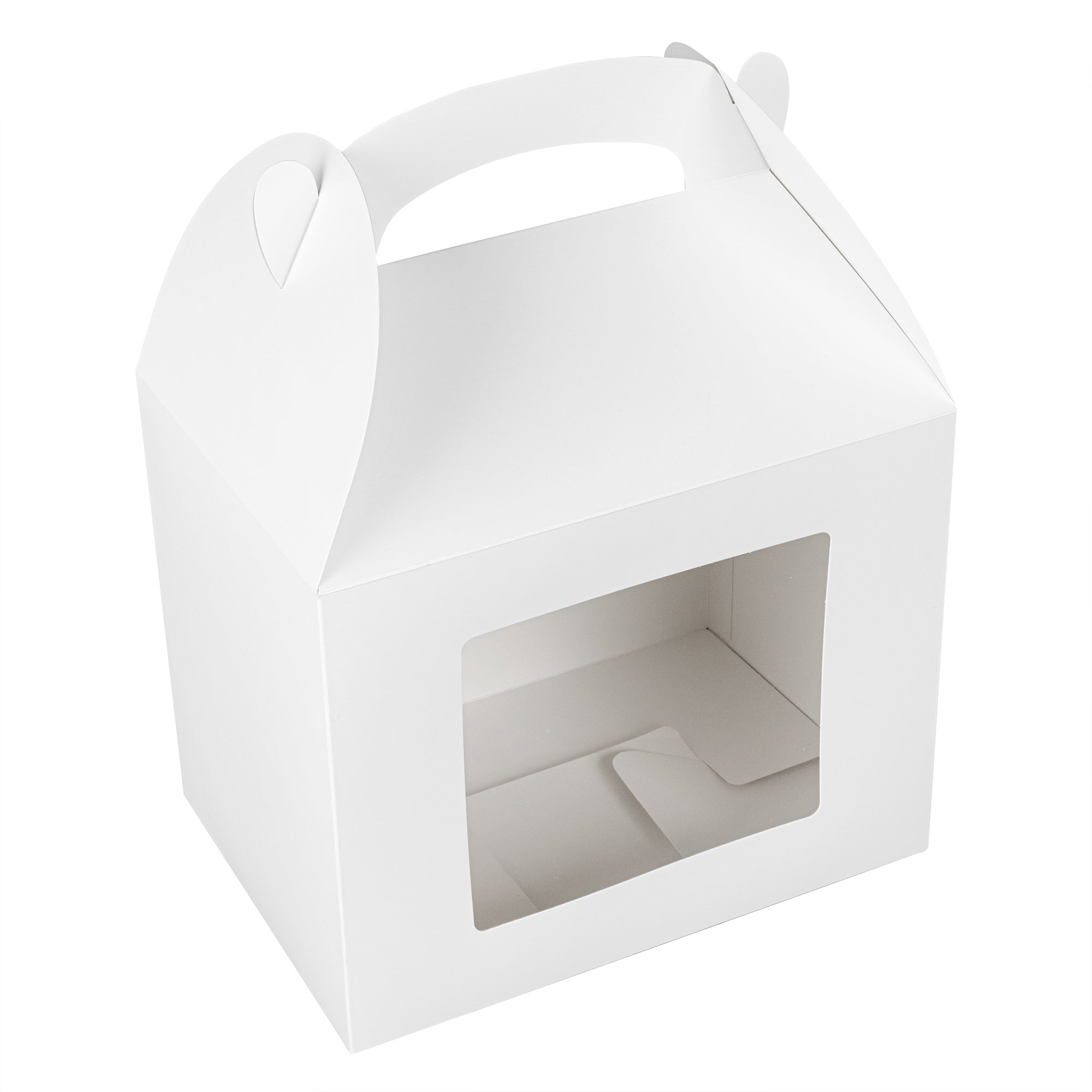 Bio Tek White Paper Gable Box / Lunch Box - Greaseproof, with Window - 10" x 7" x 8" - 100 count box