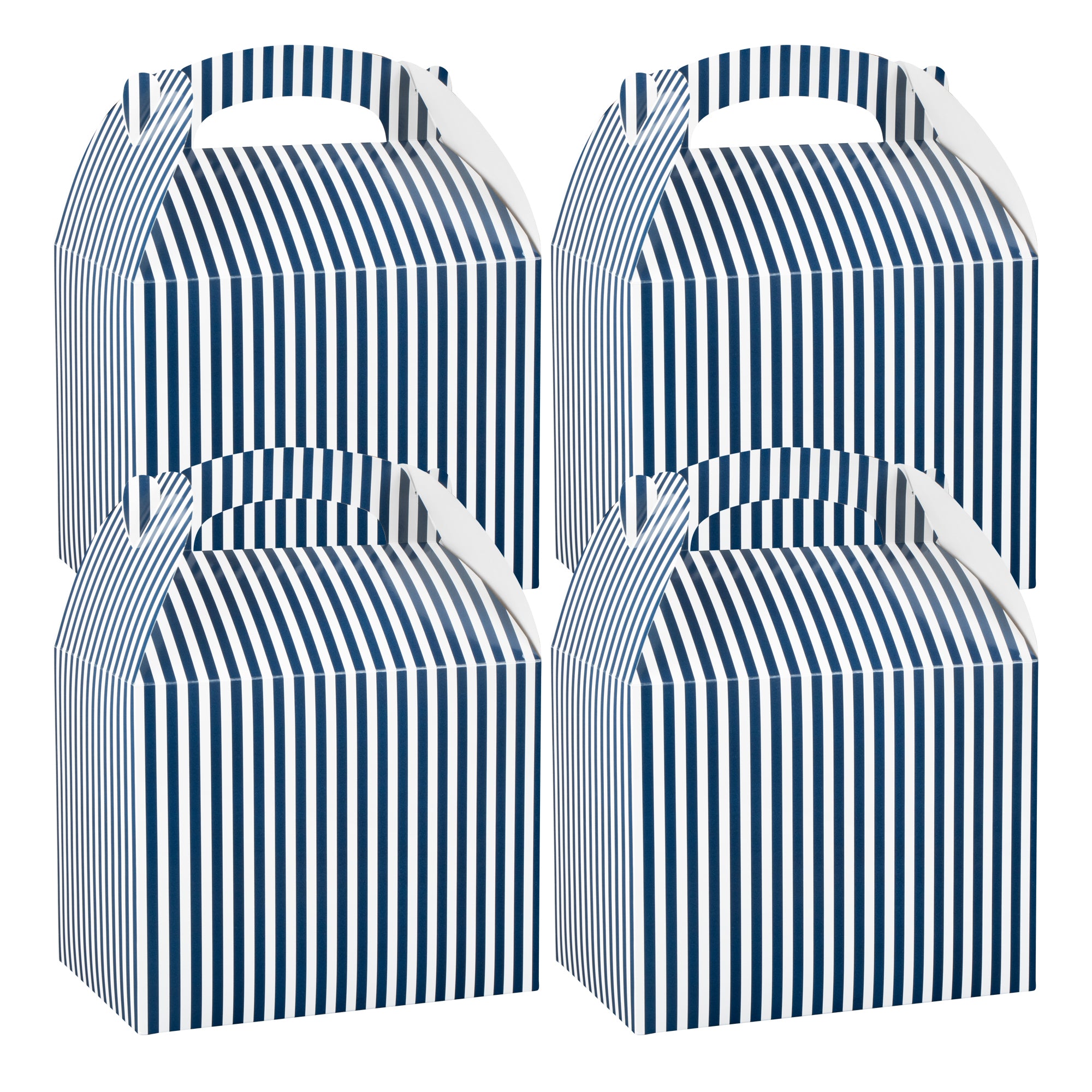 Bio Tek Blue & White Stripe Paper Gable Box / Lunch Box - Compostable - 10" x 7" x 8" - 100 count box