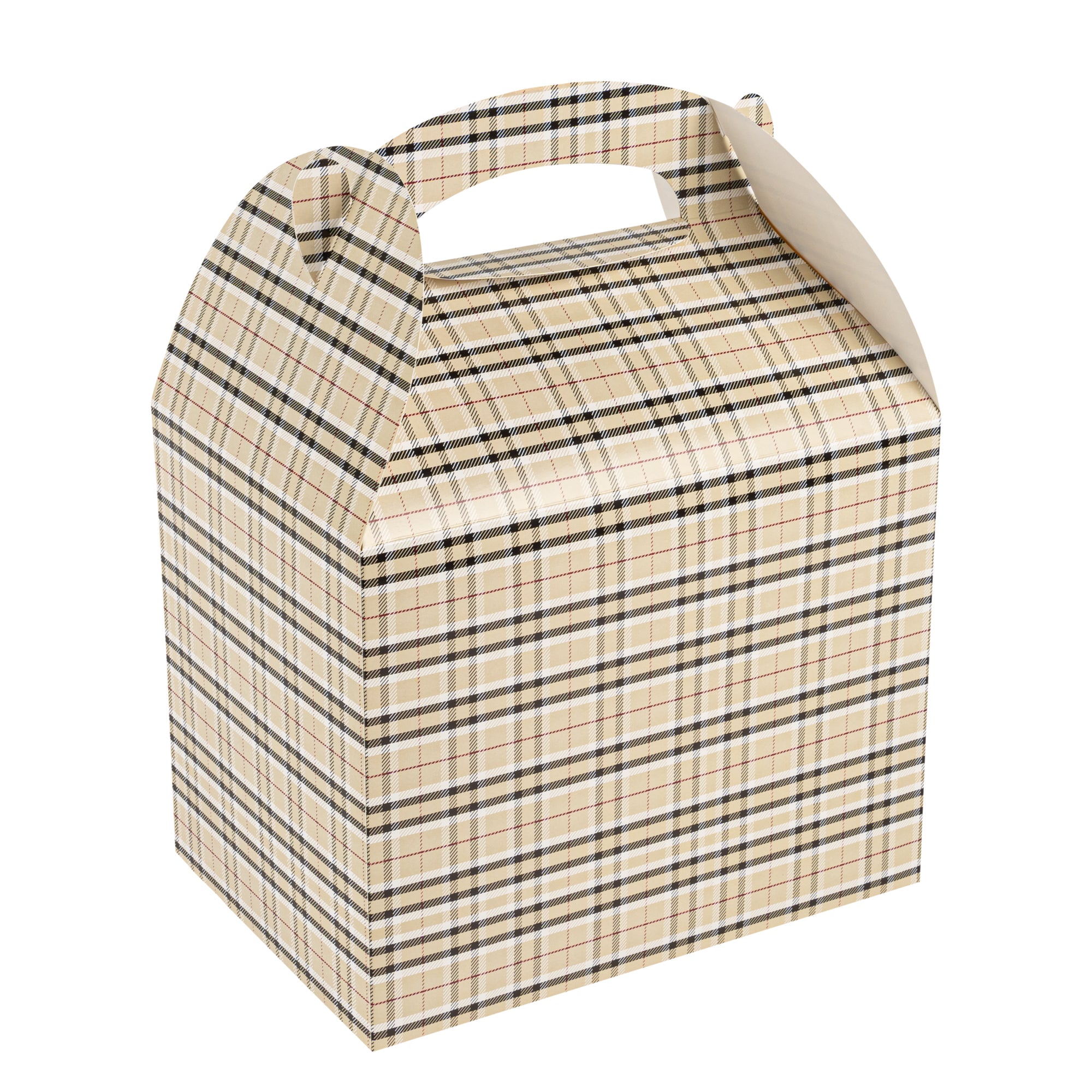 Bio Tek Plaid Paper Gable Box / Lunch Box - Compostable - 10" x 7" x 8" - 100 count box