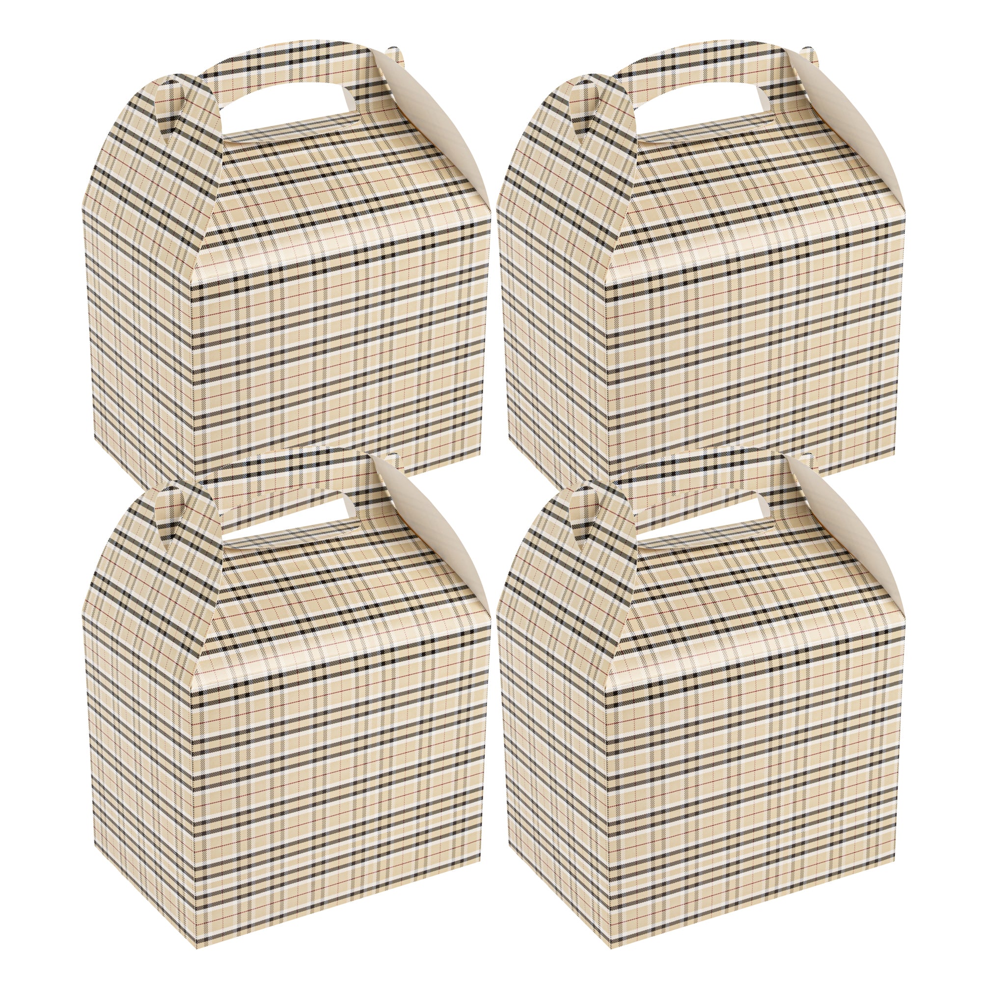 Bio Tek Plaid Paper Gable Box / Lunch Box - Compostable - 10" x 7" x 8" - 100 count box