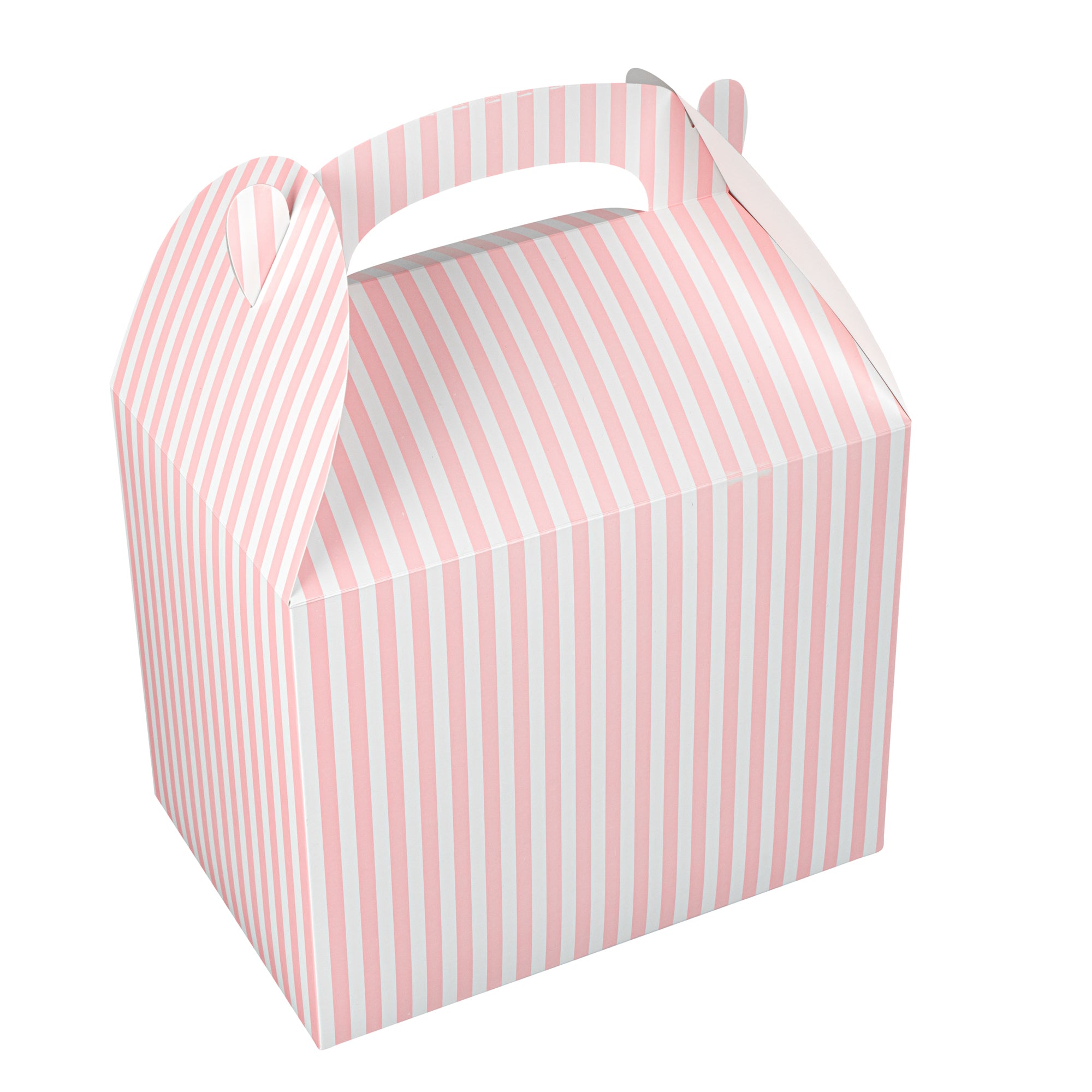 Bio Tek Pink & White Stripe Paper Gable Box / Lunch Box - Compostable - 10" x 7" x 8" - 100 count box