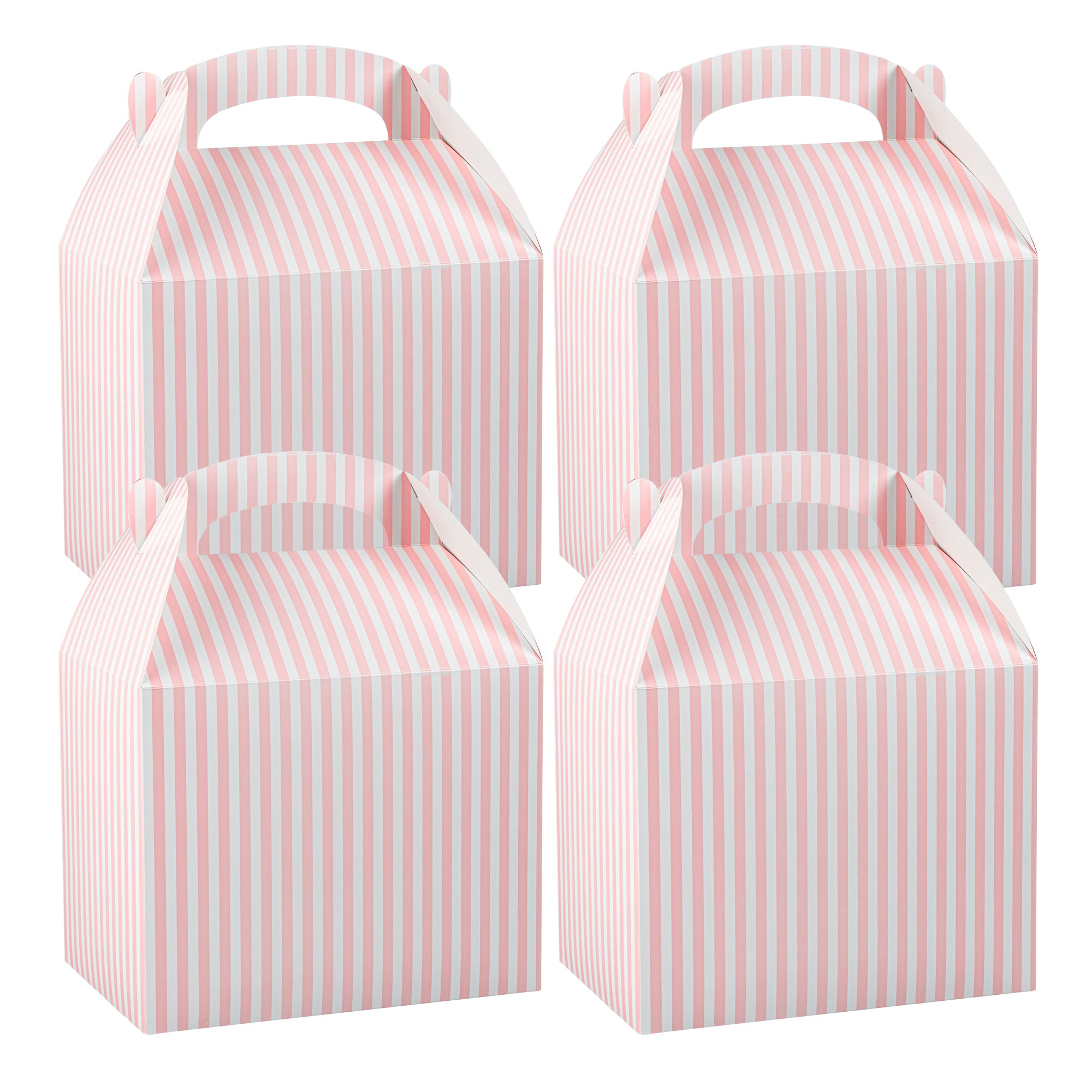 Bio Tek Pink & White Stripe Paper Gable Box / Lunch Box - Compostable - 10" x 7" x 8" - 100 count box