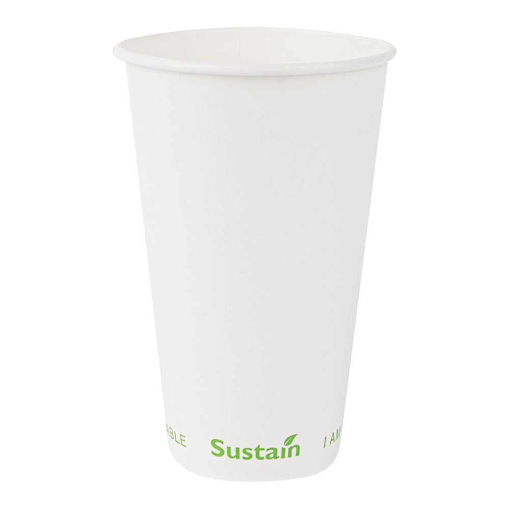 Sustain 16 oz White Paper Cold Cup - PLA Lining, Compostable - 3 1/2" x 3 1/2" x 5 1/2" - 1000 count box