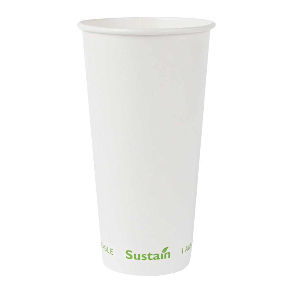 Sustain 20 oz White Paper Cold Cup - PLA Lining, Compostable - 3 1/2" x 3 1/2" x 6 1/4" - 1000 count box