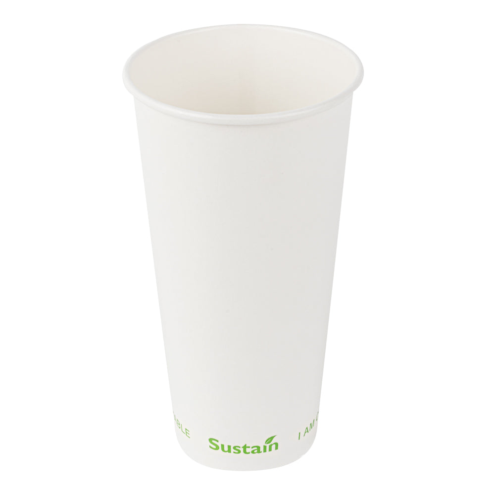 Sustain 22 oz White Paper Cold Cup - PLA Lining, Compostable - 3 1/2" x 3 1/2" x 6 3/4" - 1000 count box