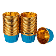 Panificio 3.5 oz Round Blue Foil Paper Baking Cup - Lids Available - 2 3/4