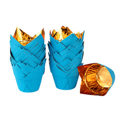 Panificio 3.9 oz Blue Foil Paper Tulip Baking Cup - 3 1/4