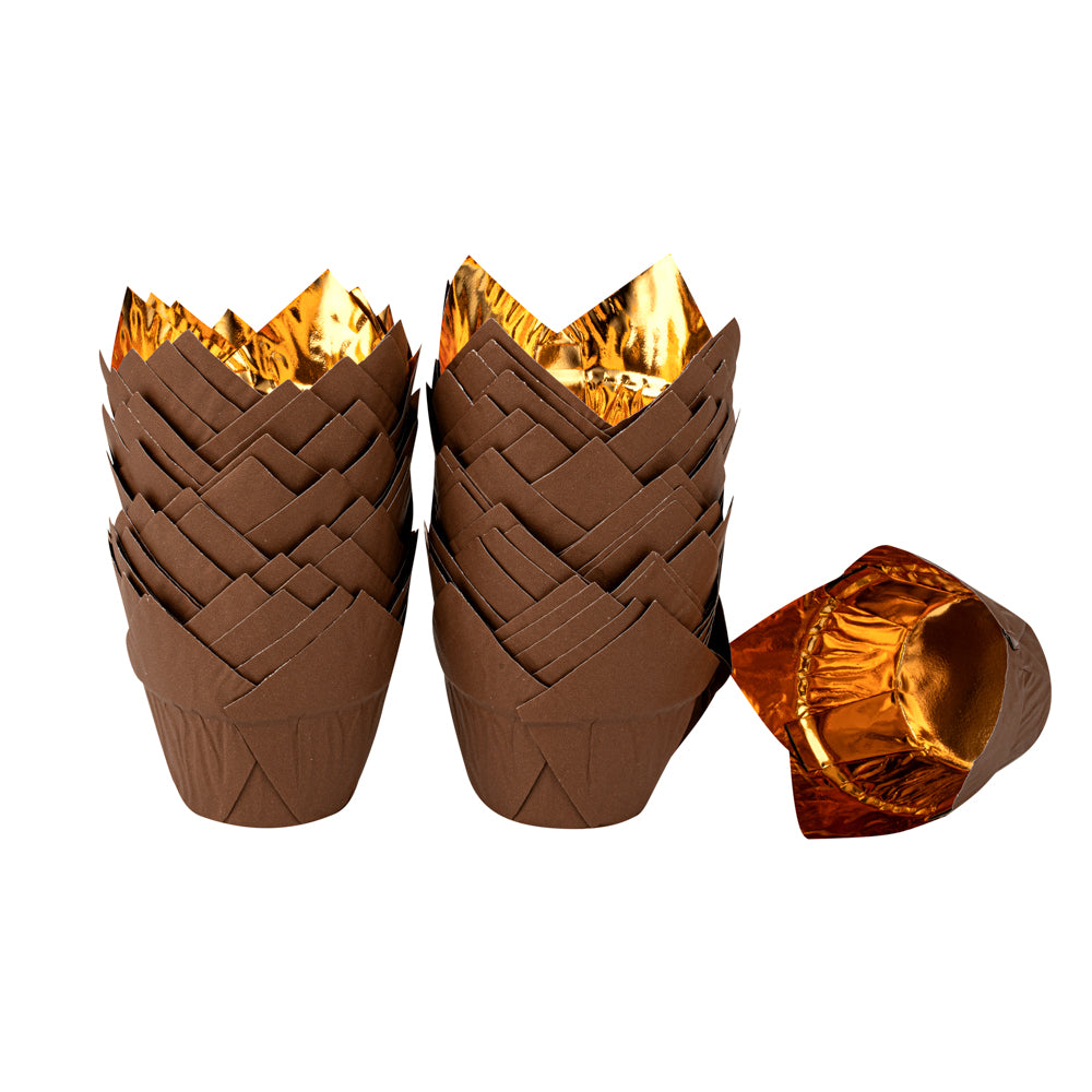 Panificio 3.9 oz Brown Foil Paper Tulip Baking Cup - 3 1/4" x 3 1/4" x 2 3/4" - 500 count box