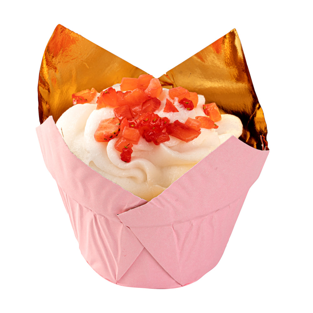 Panificio 3.9 oz Pink Foil Paper Tulip Baking Cup - 3 1/4" x 3 1/4" x 2 3/4" - 500 count box