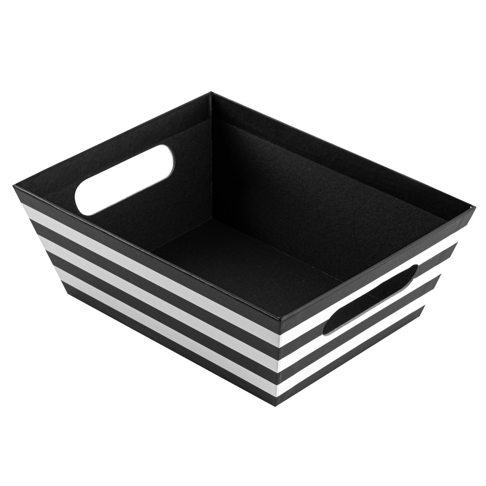 RW Base Black and White Stripe Paper Large Gift Box / Market Tray - 9 1/4" x 7 1/4" x 3 1/2" - 10 count box