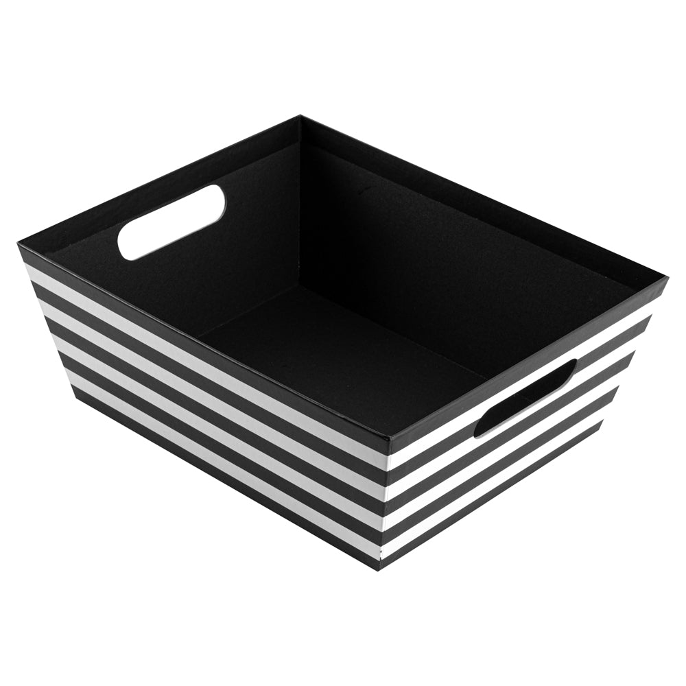 RW Base Black and White Stripe Paper Extra Large Gift Box / Market Tray - 12" x 9 1/2" x 4 1/2" - 10 count box