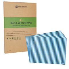 RW Base No PFAS Added Blue and White Stripe Paper Food Wrap and Basket Liner - Greaseproof - 15