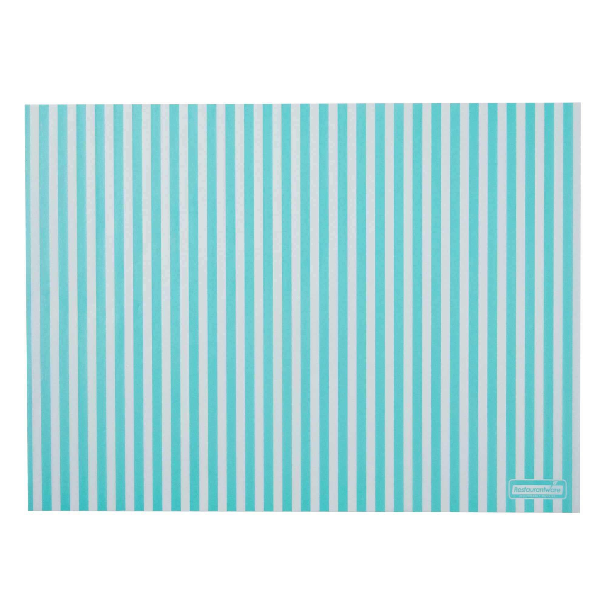 RW Base No PFAS Added Turquoise and White Stripe Paper Food Wrap and Basket Liner - Greaseproof, Compostable - 15" x 11" - 2000 count box