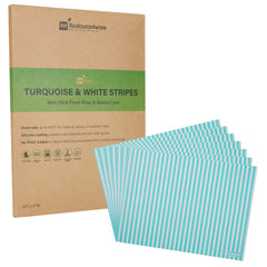 RW Base No PFAS Added Turquoise and White Stripe Paper Food Wrap and Basket Liner - Greaseproof, Compostable - 15