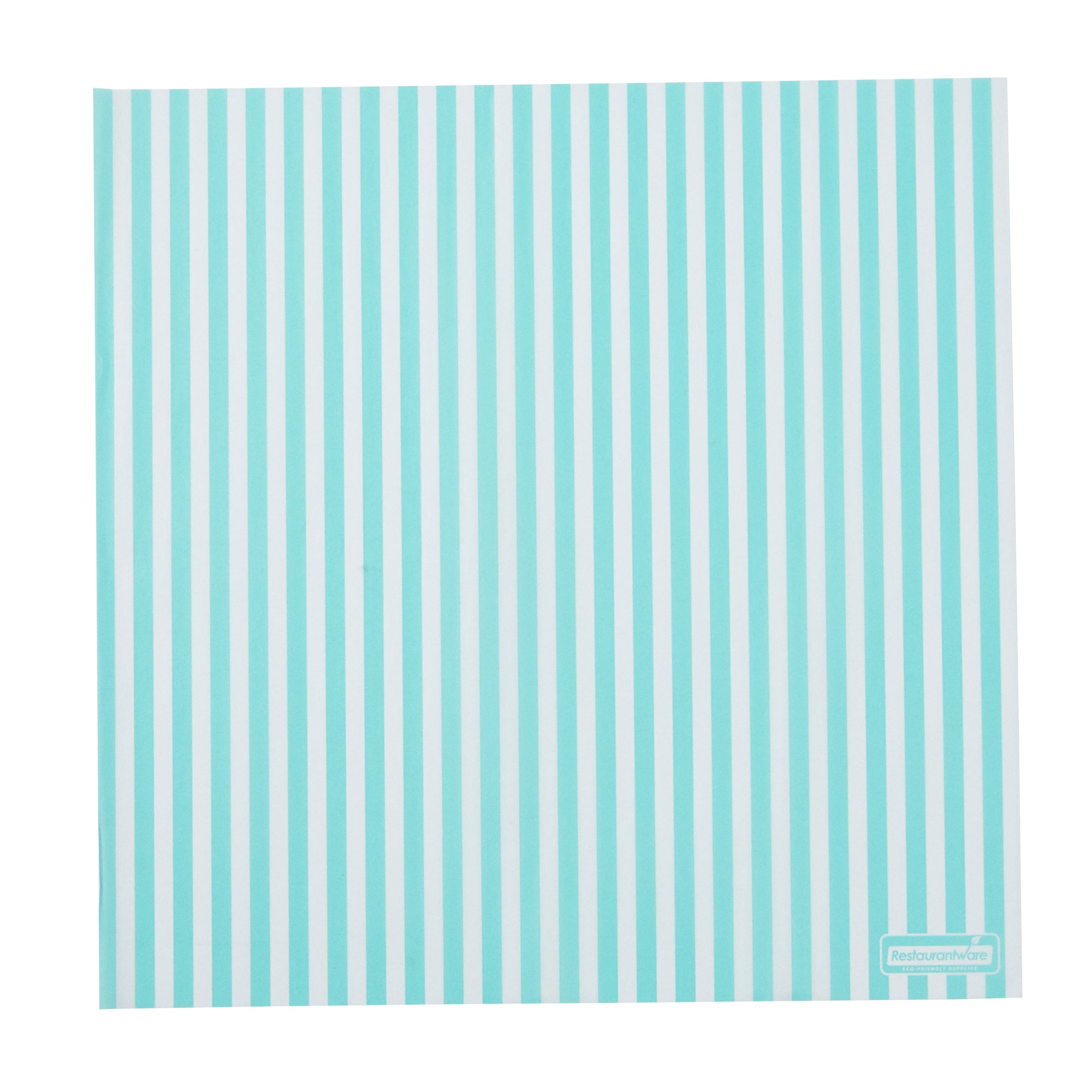 RW Base No PFAS Added Turquoise and White Stripe Paper Bakery Wrap and Basket Liner - Greaseproof - 12" x 12" - 2000 count box